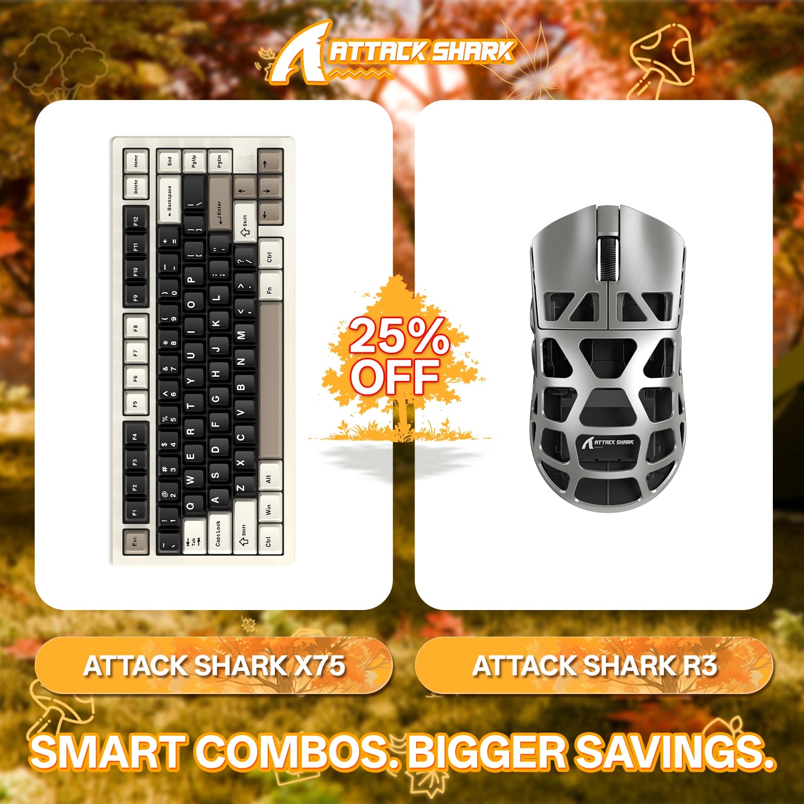ATTACK SHARK X75 Full Aluminum Keyboard + R3 Magnesium Alloy Gaming Mouse Bundle