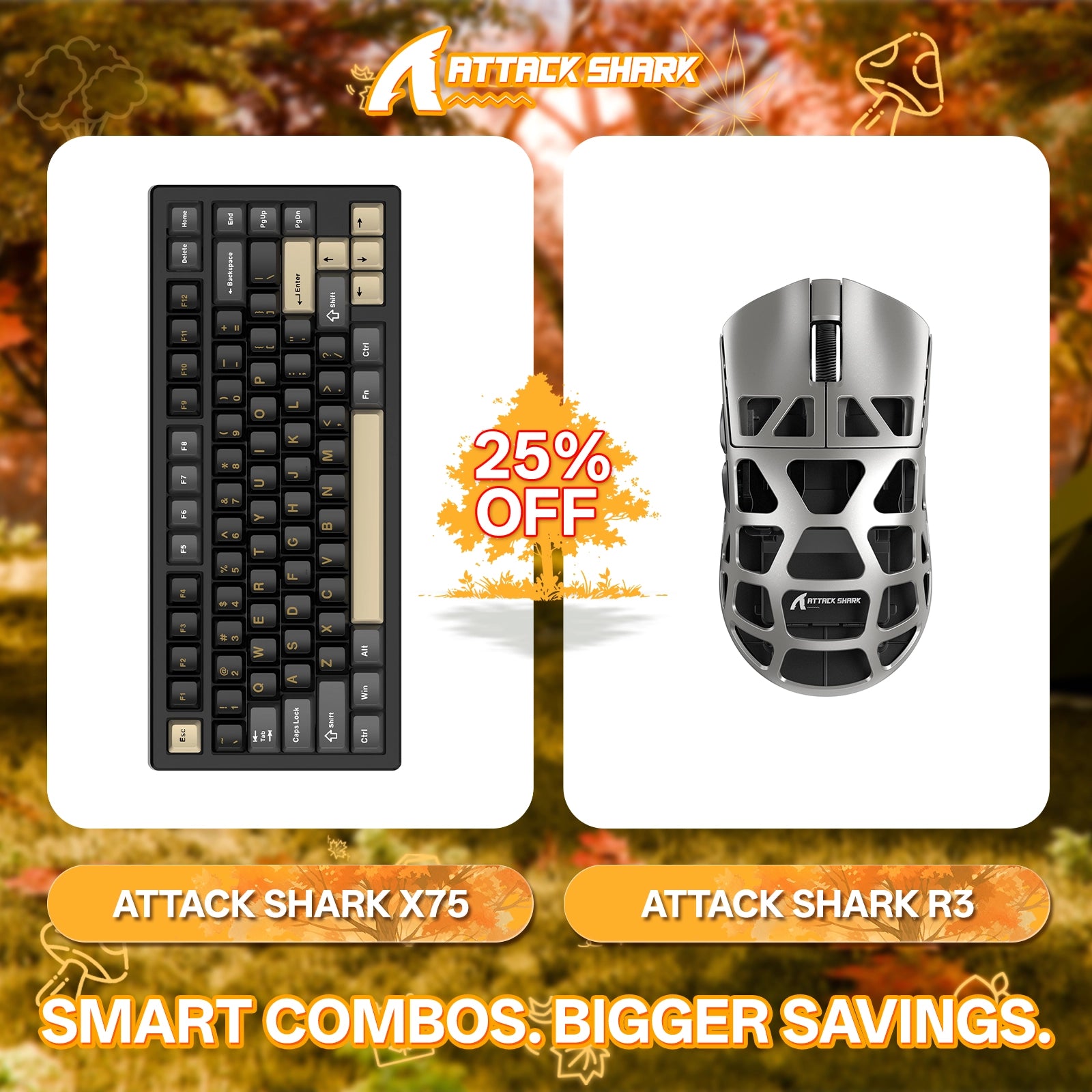 ATTACK SHARK X75 Full Aluminum Keyboard + R3 Magnesium Alloy Gaming Mouse Bundle