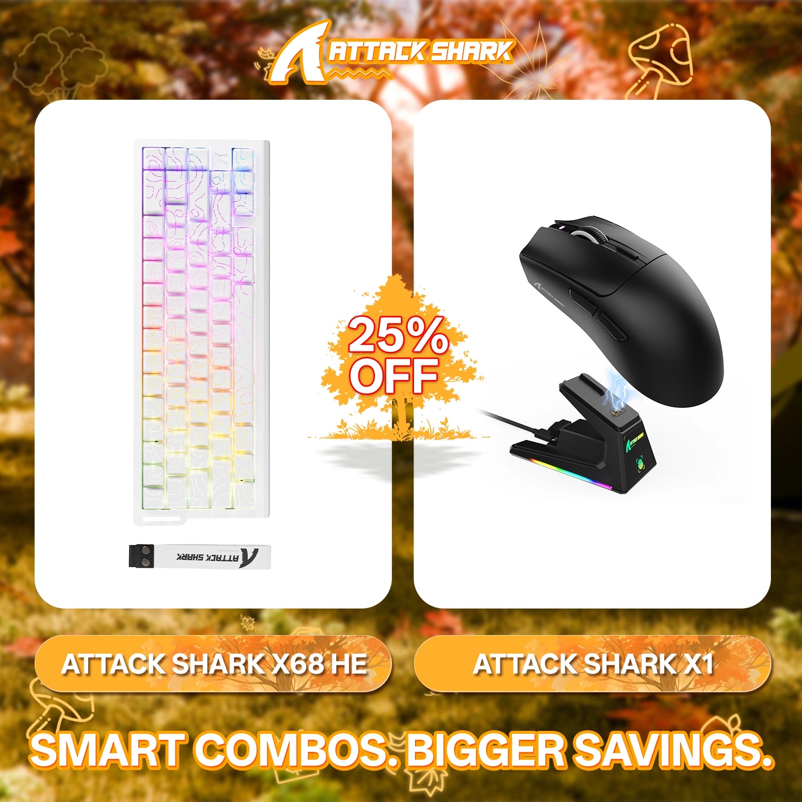 ATTACK SHARK X68HE Rapid Trigger Keyboard + X1 Wireless Gaming Mouse Bundle