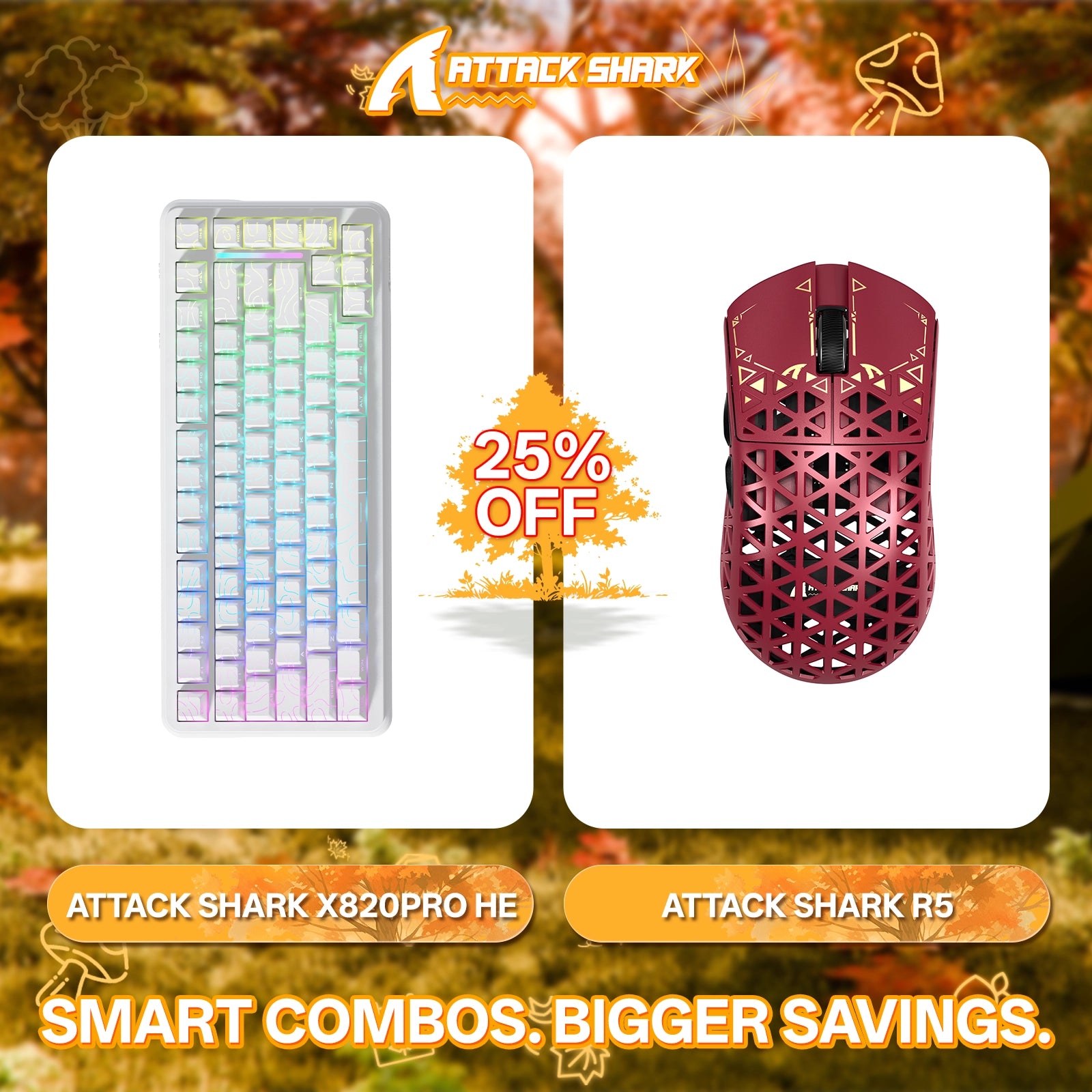 ATTACK SHARK X82PRO HE Rapid Trigger Keyboard + R5 Carbon Fiber Wireless Gaming Mouse Bundle