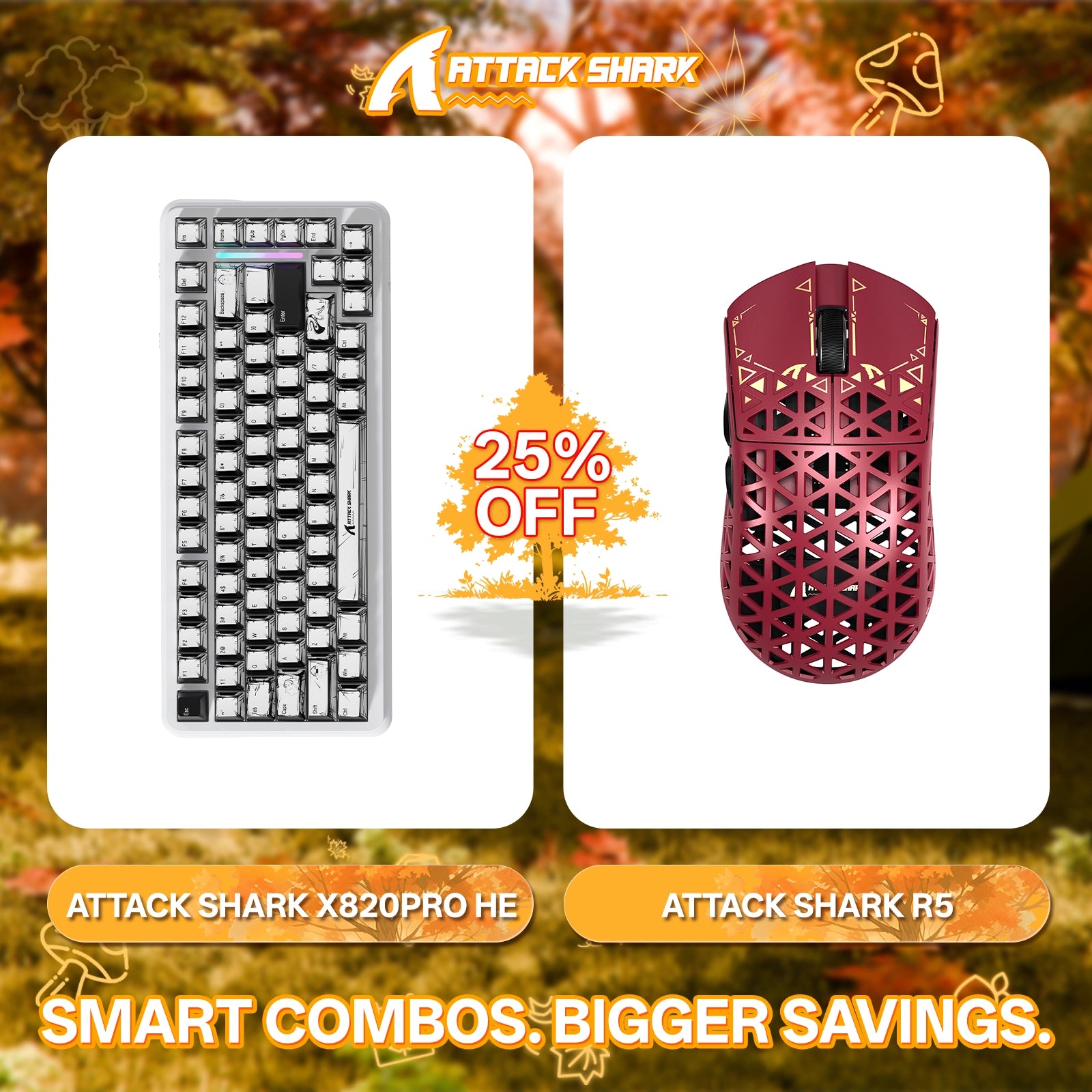 ATTACK SHARK X82PRO HE Rapid Trigger Keyboard + R5 Carbon Fiber Wireless Gaming Mouse Bundle