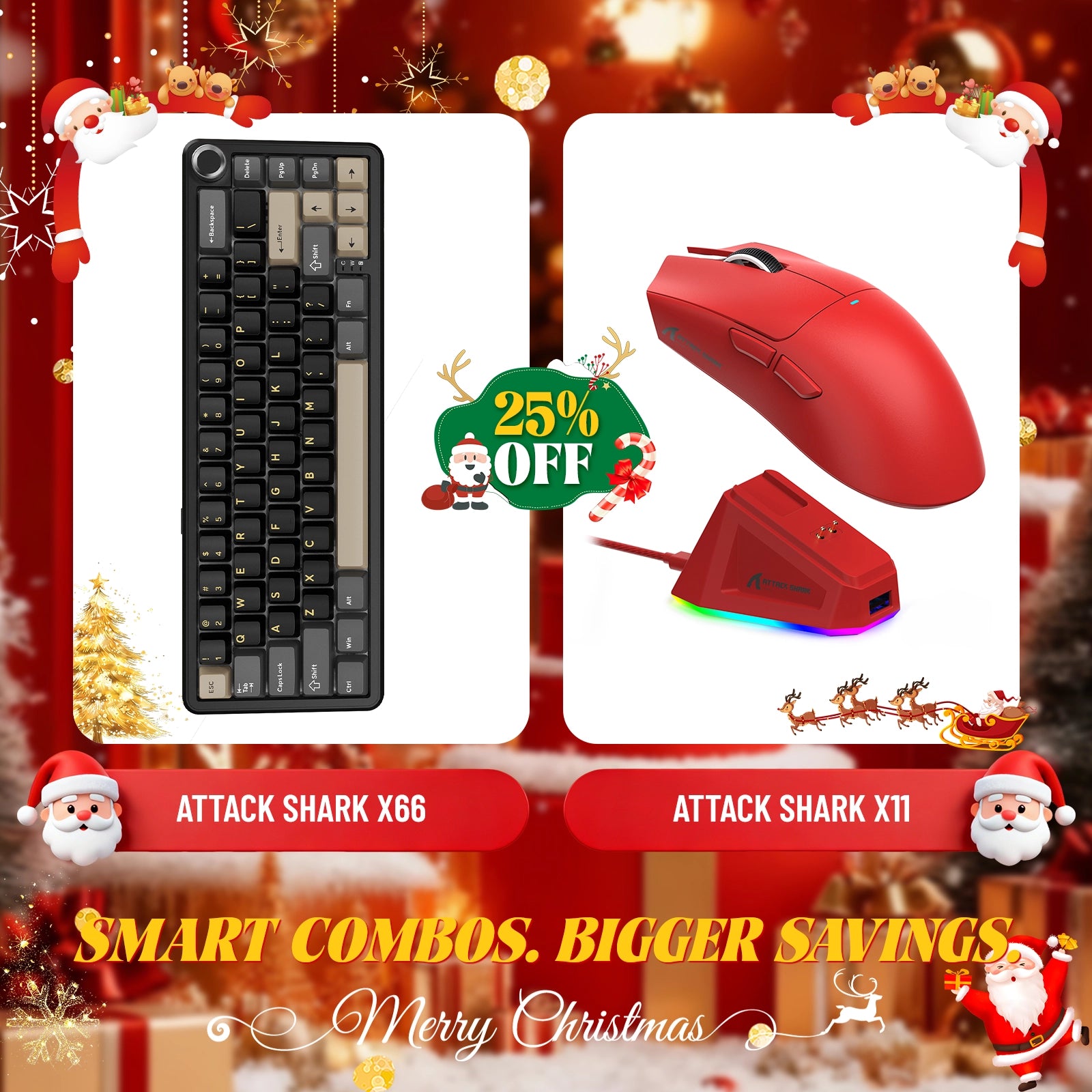 ATTACK SHARK X66 Wireless Mechanical Keyboard + X11 Wireless Gaming Mouse