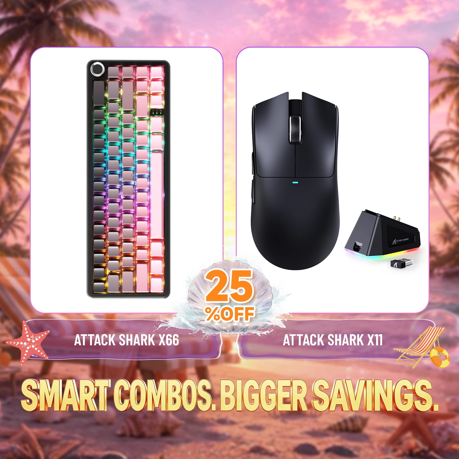 ATTACK SHARK X66 Wireless Mechanical Keyboard + X11 Wireless Gaming Mouse Bundle