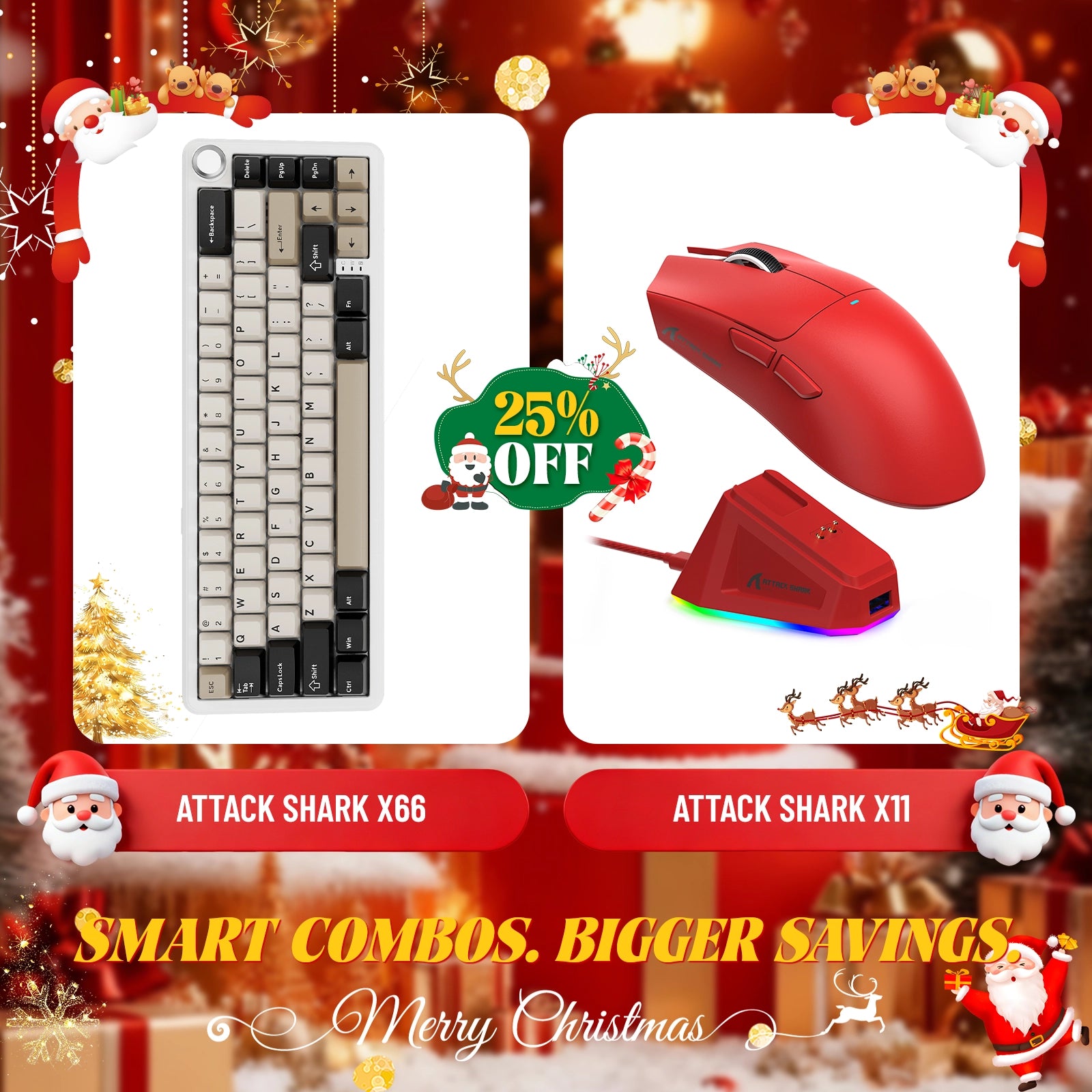 ATTACK SHARK X66 Wireless Mechanical Keyboard + X11 Wireless Gaming Mouse