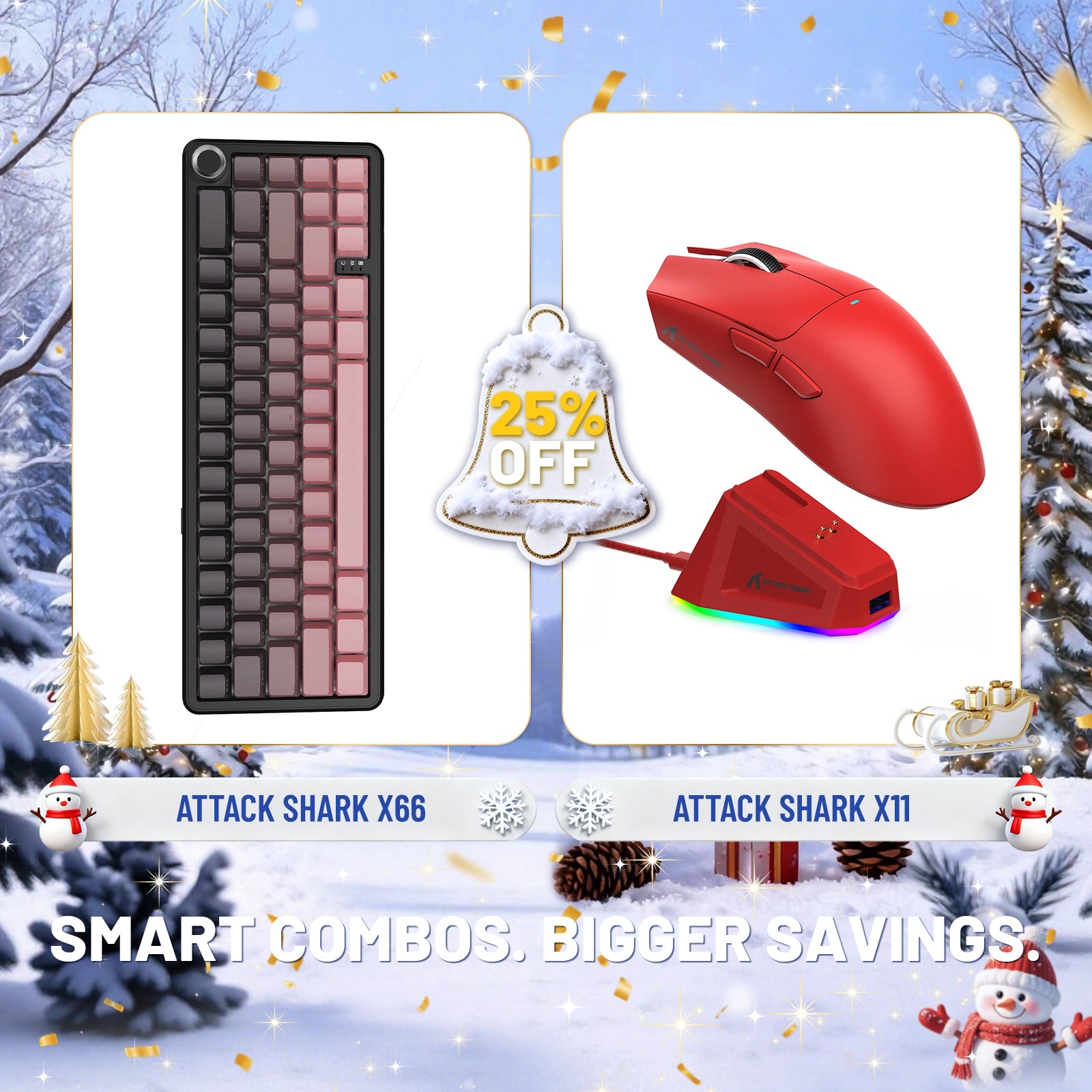 ATTACK SHARK X66 Wireless Mechanical Keyboard + X11 Wireless Gaming Mouse