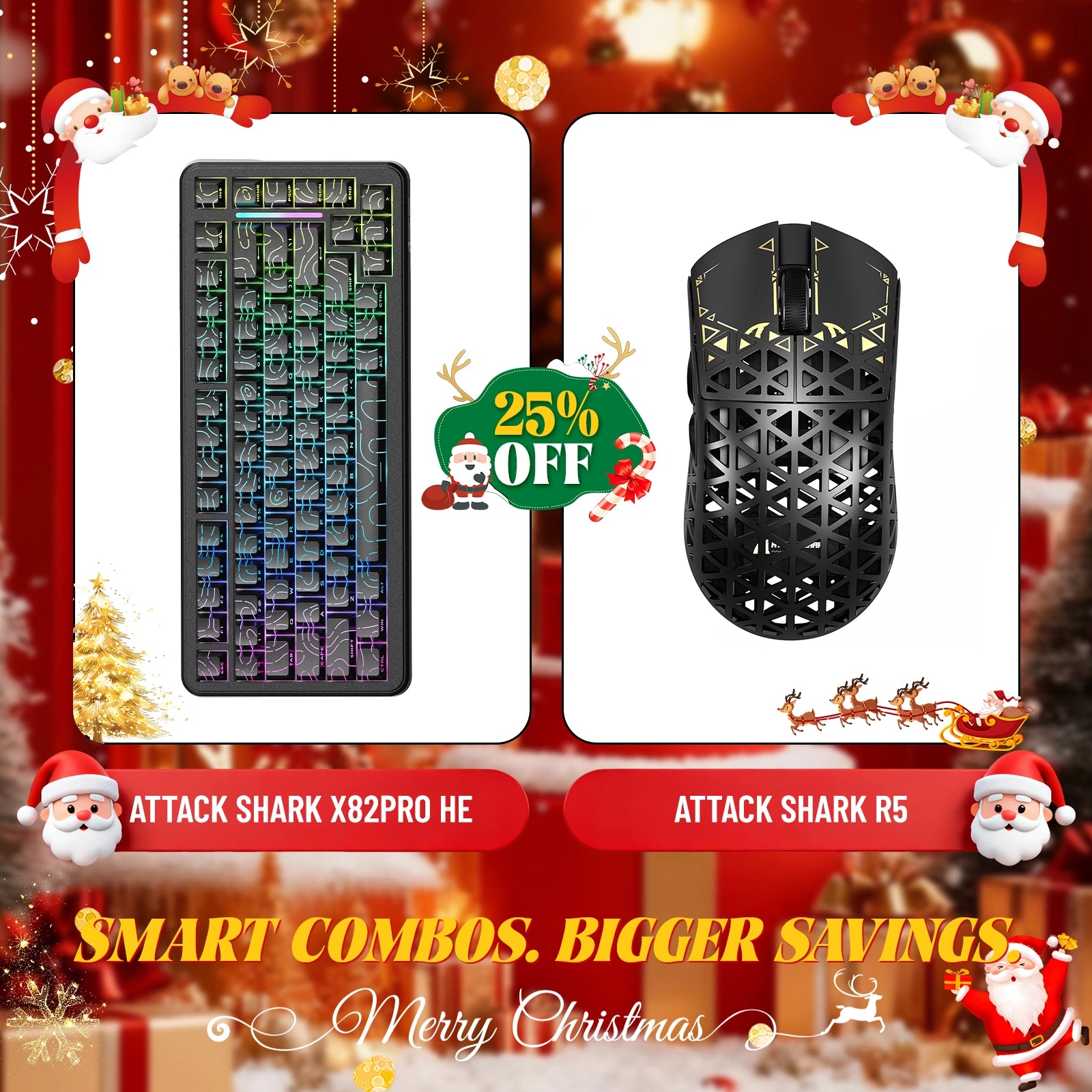 ATTACK SHARK X82PRO HE Rapid Trigger Keyboard + R5 Carbon Fiber Wireless Gaming Mouse Bundle