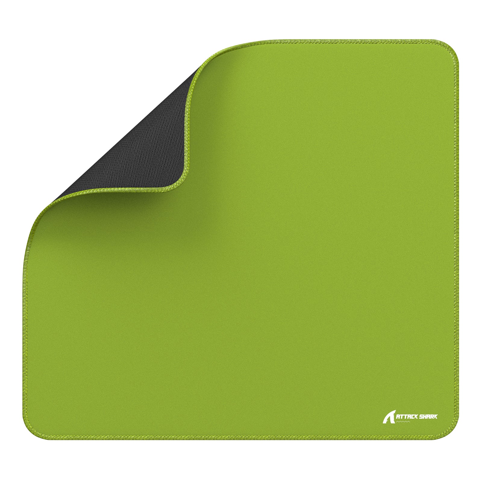 Green Attack Shark mouse pad with stitched edges and anti-slip black base.