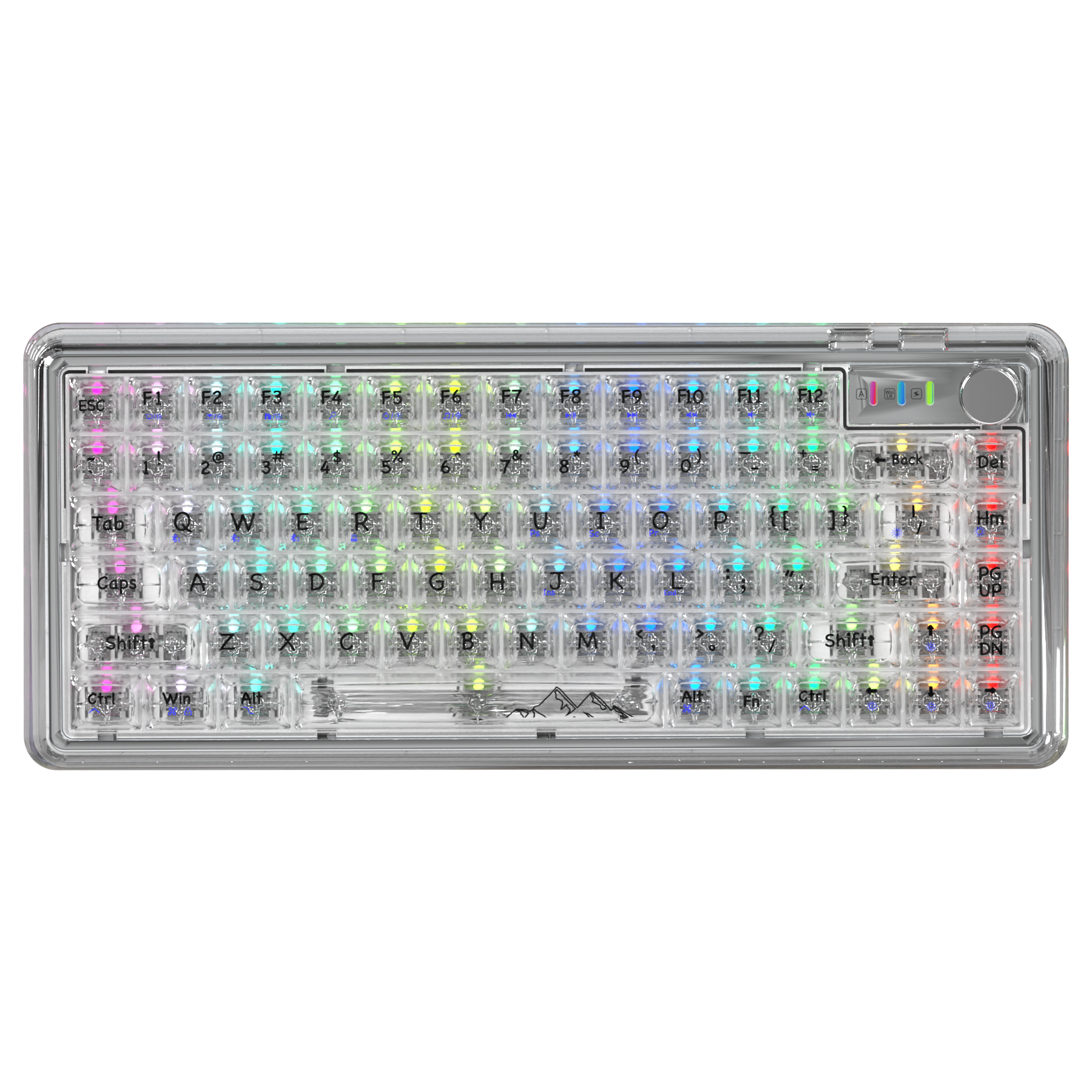 K75 Pro RGB mechanical keyboard with transparent keycaps and colorful lighting effects.