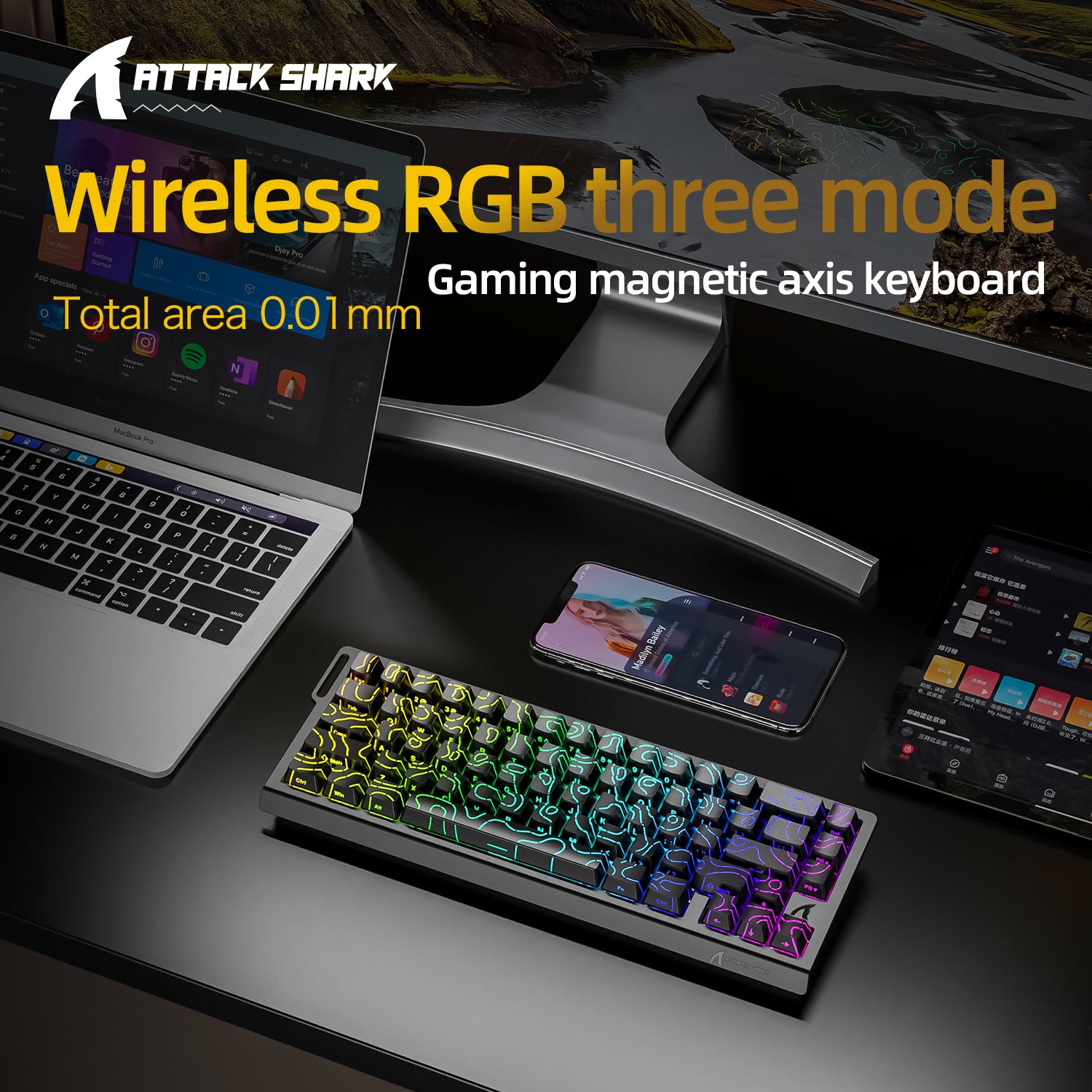 ATTACK SHARK X68PRO HE Wireless Rapid Trigger Keyboard With Coiled Cable