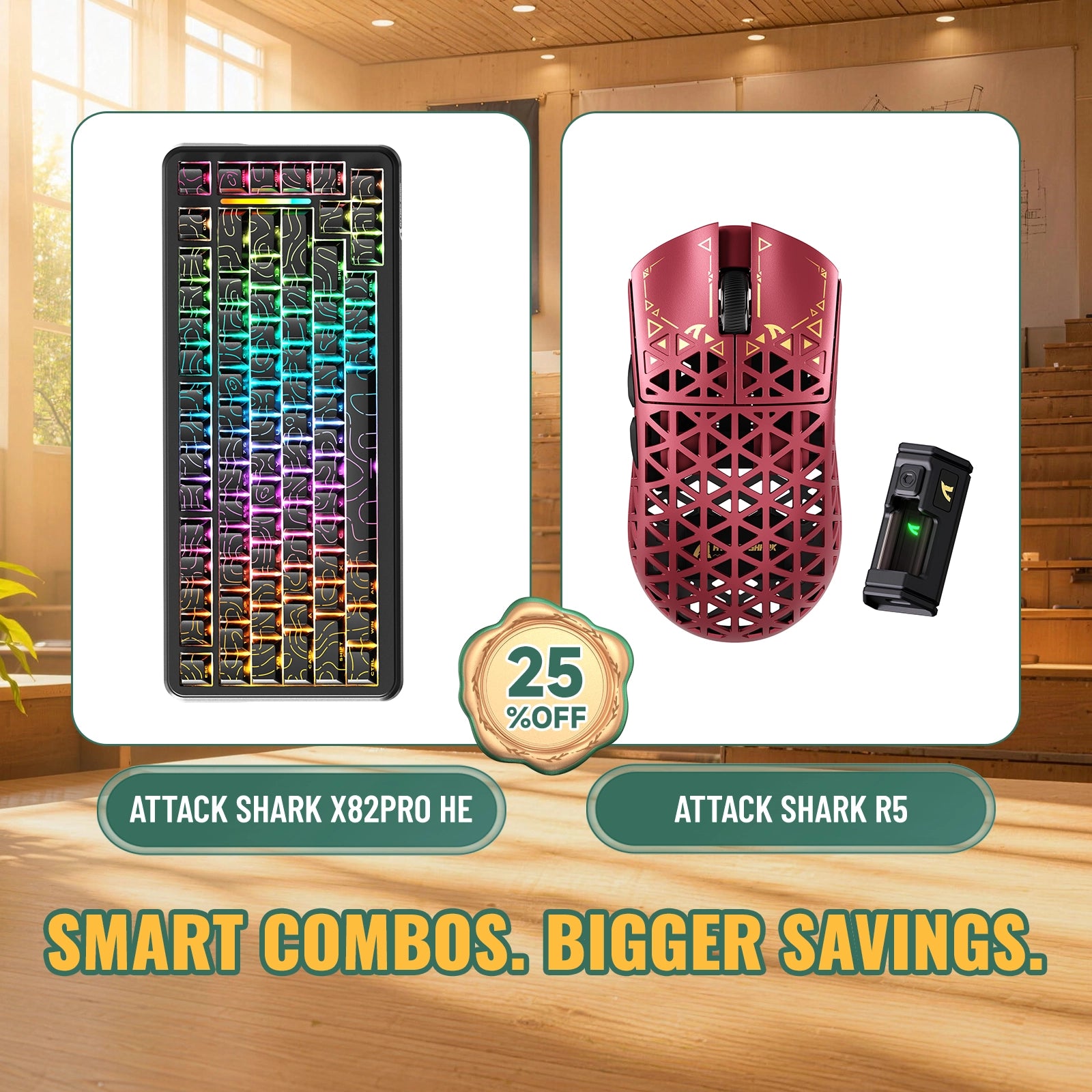 ATTACK SHARK X82PRO HE Rapid Trigger Keyboard + R5 Carbon Fiber Wireless Gaming Mouse Bundle