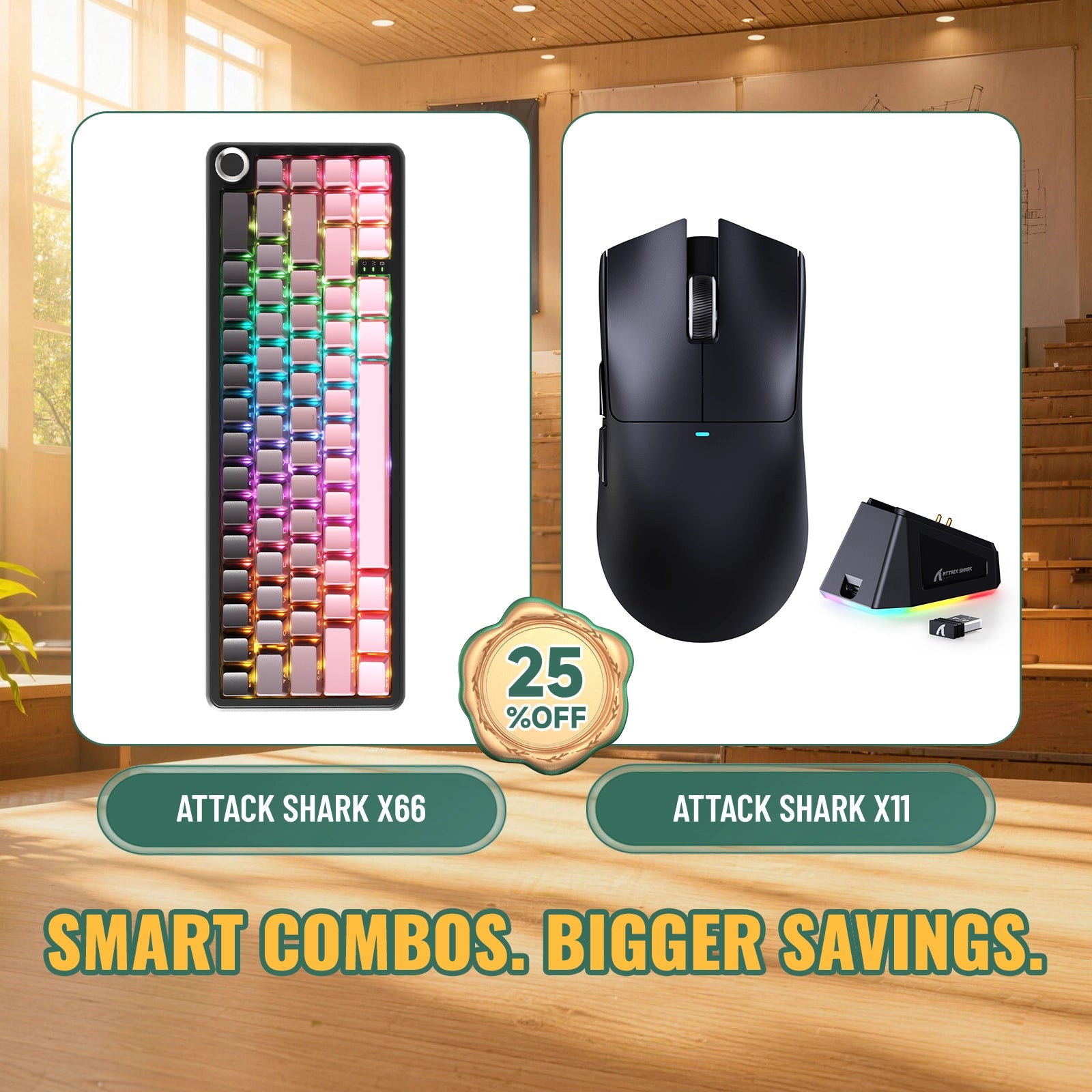 ATTACK SHARK X66 Wireless Mechanical Keyboard + X11 Wireless Gaming Mouse Bundle