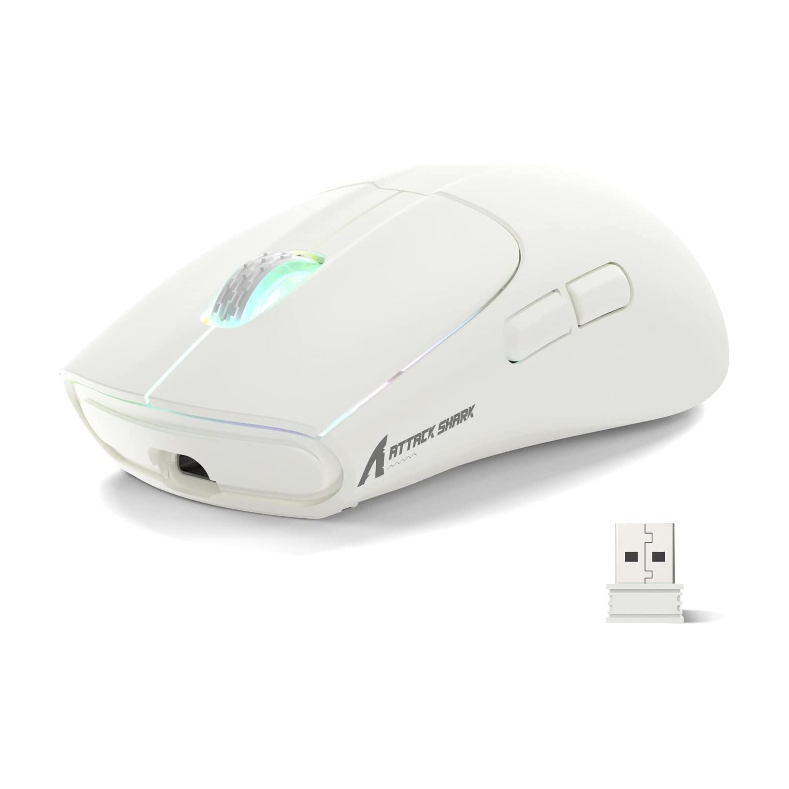 Attack Shark X5 Wireless Gaming Mouse in white with USB receiver