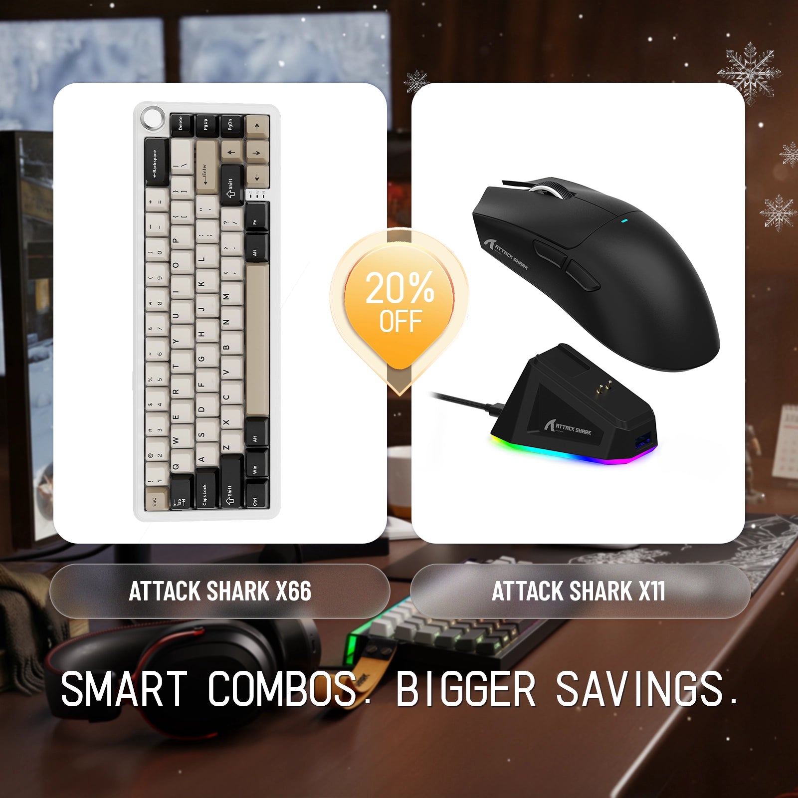 ATTACK SHARK X66 Wireless Mechanical Keyboard + X11 Wireless Gaming Mouse