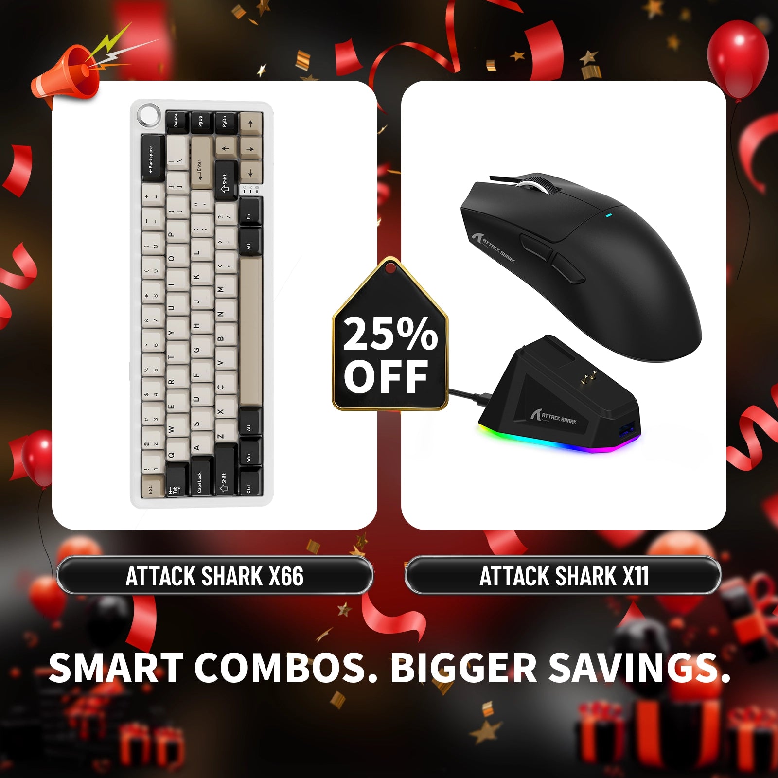 ATTACK SHARK X66 Wireless Mechanical Keyboard + X11 Wireless Gaming Mouse