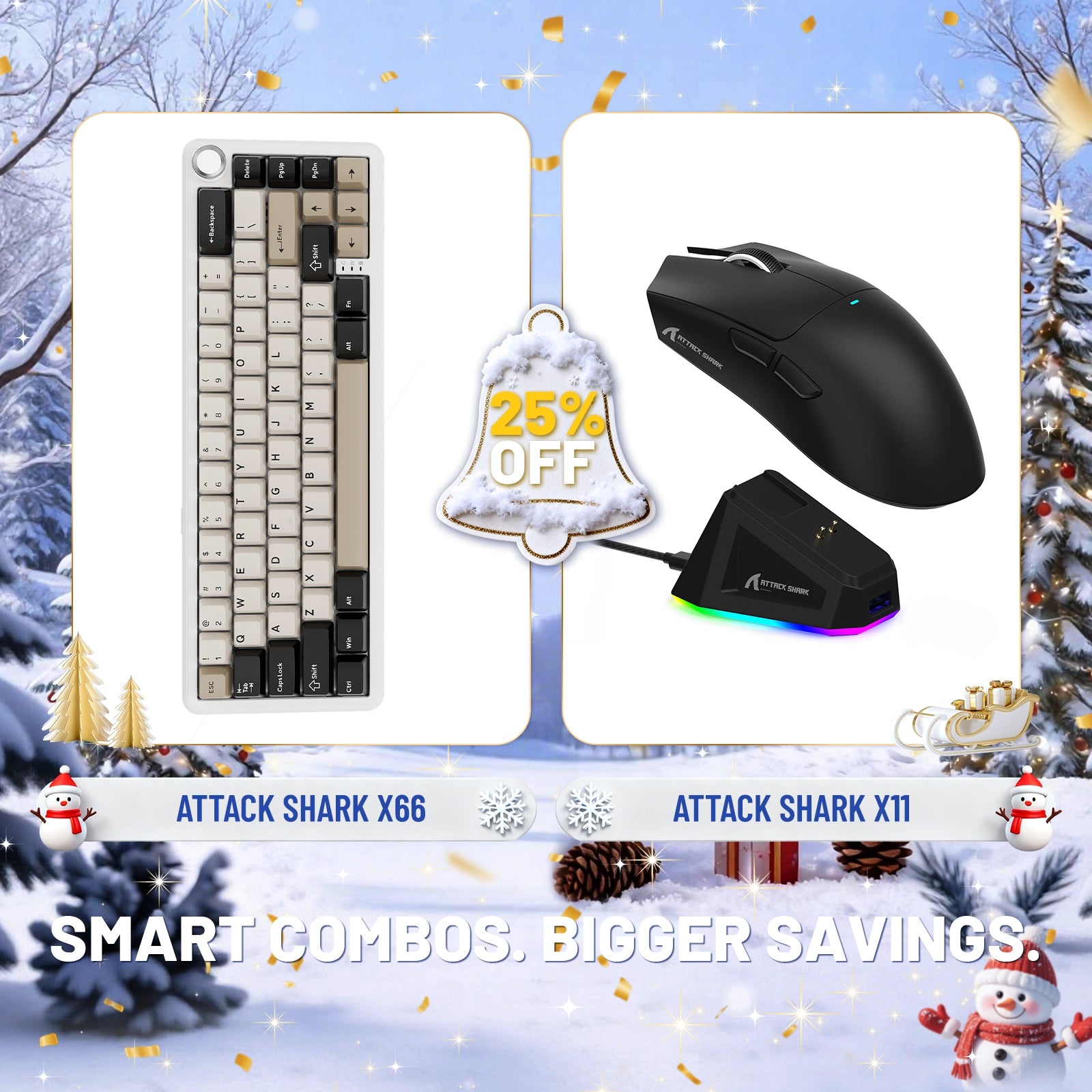 ATTACK SHARK X66 Wireless Mechanical Keyboard + X11 Wireless Gaming Mouse