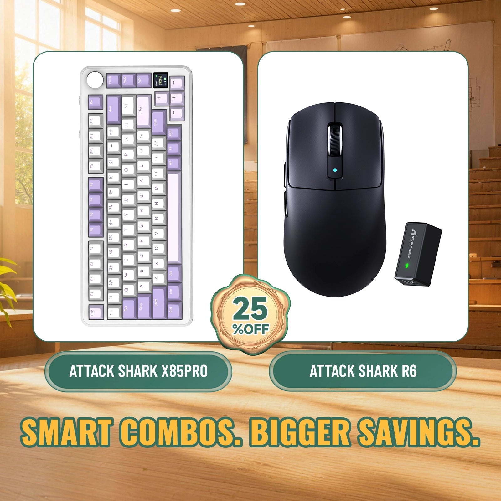 ATTACK SHARK X85 PRO Tri-mode Gasket Mechanical Keyboard + R6 Wireless Gaming Mouse Bundle