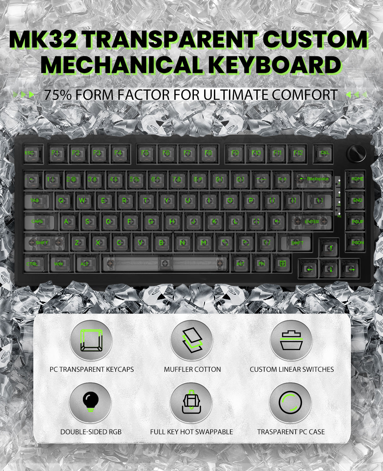 ATTACK SHARK MK32 Transparent Mechanical Keyboard