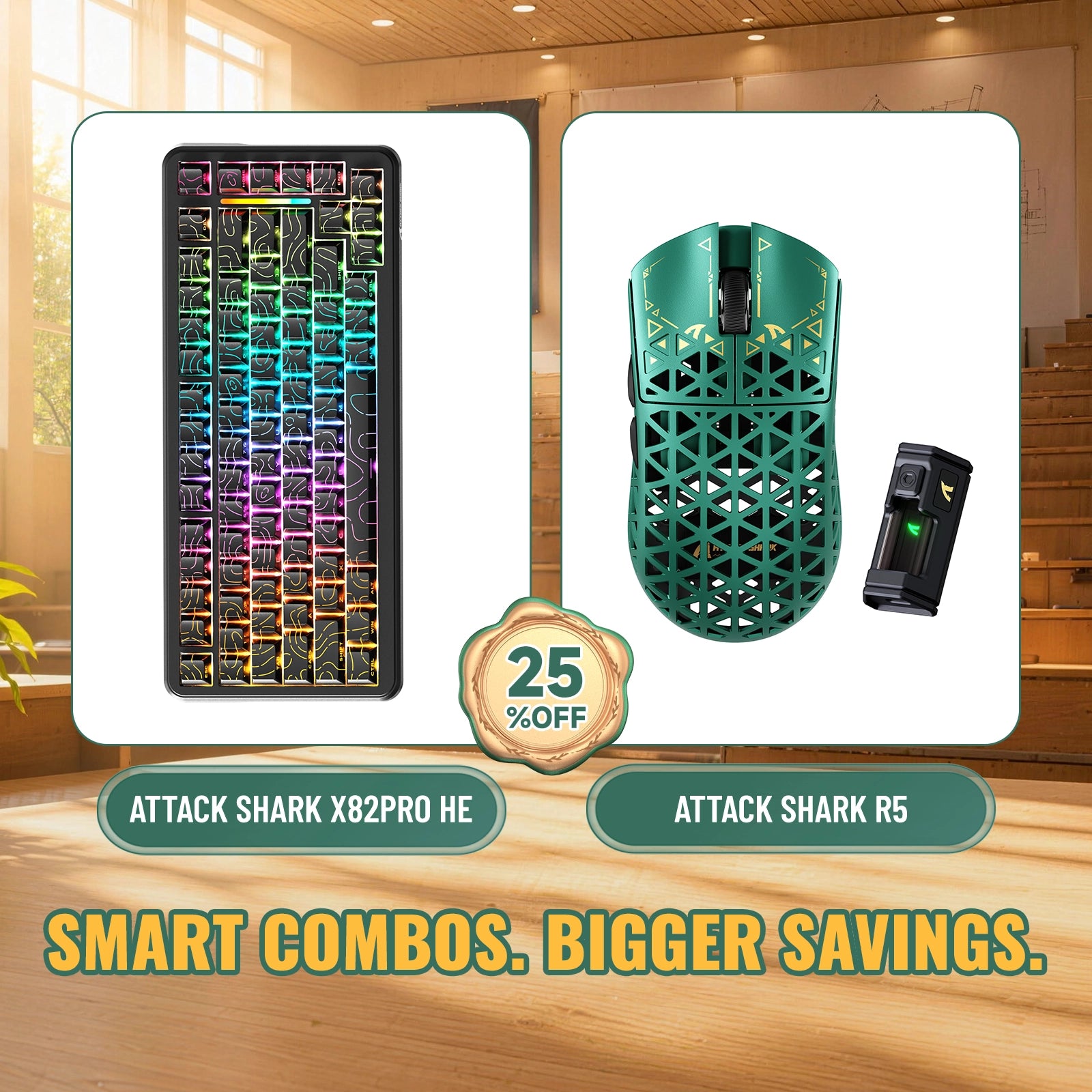 ATTACK SHARK X82 PRO HE Rapid Trigger Keyboard + R5 Carbon Fiber Wireless Gaming Mouse Bundle