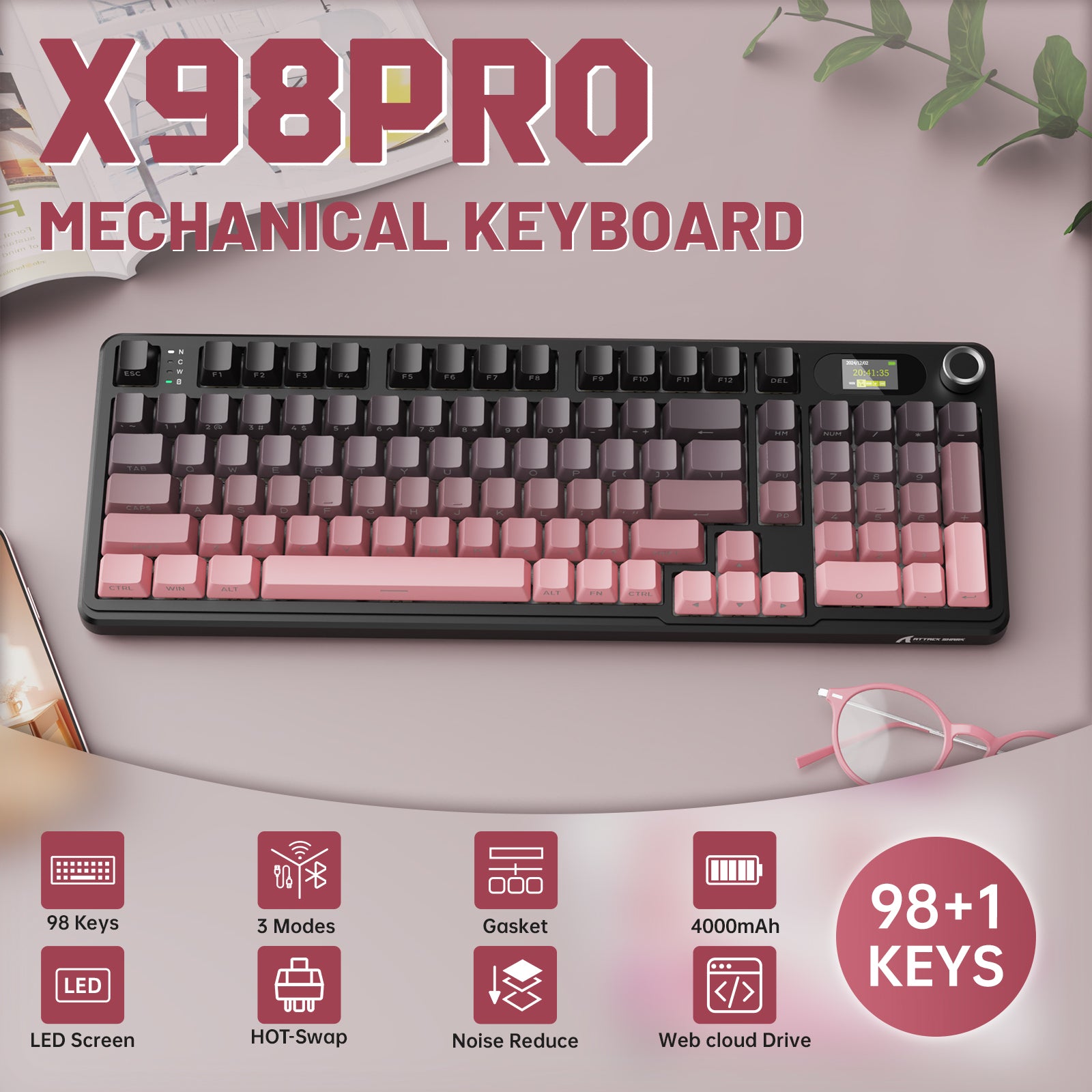 ATTACK SHARK X98PRO Gaming-Tastatur und C01 USB-C-Spiralkabel