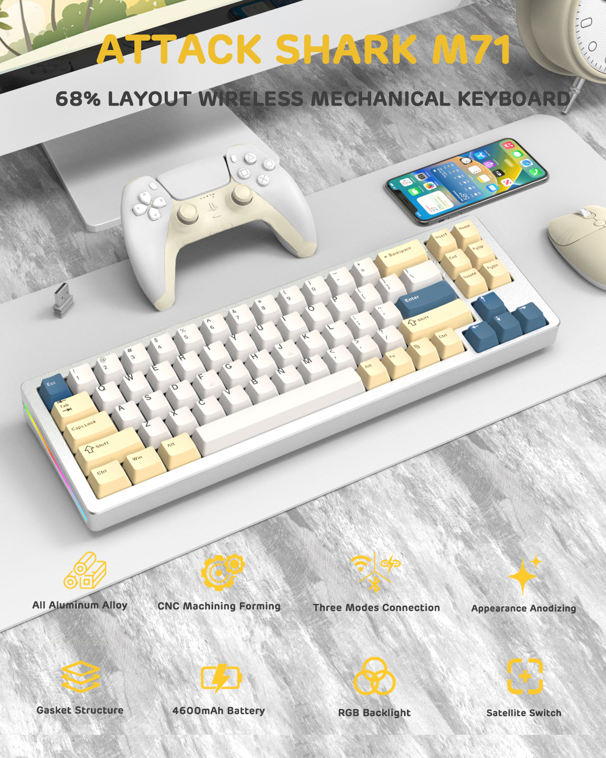 ATTACK SHARK x XINMENG M71 Knob CNC Aluminum Wireless Mechanical Keyboard