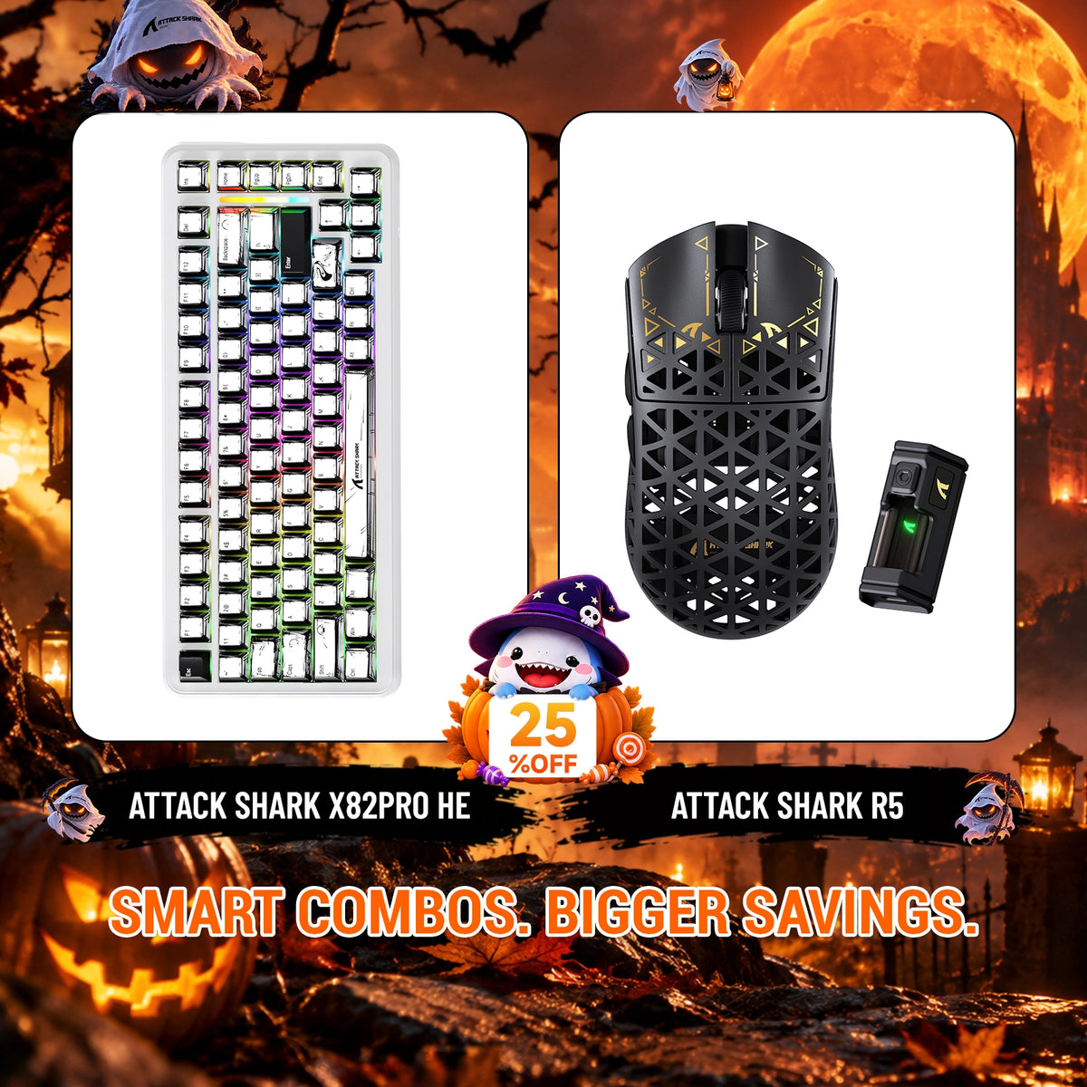 ATTACK SHARK X82 PRO HE Rapid Trigger Keyboard + R5 Carbon Fiber Wireless Gaming Mouse Bundle