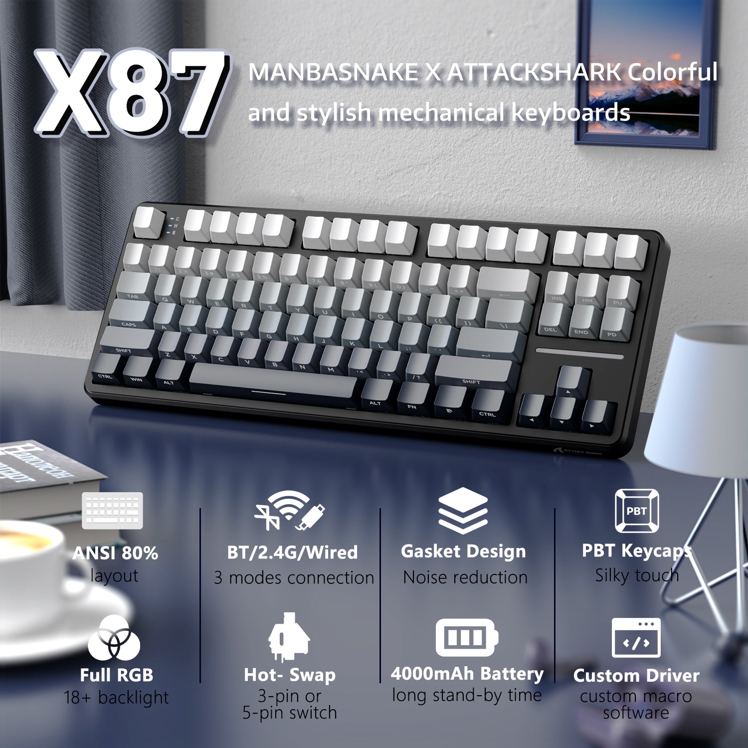 ATTACK SHARK X87 Tri-mode Gasket Mechanical Keyboard