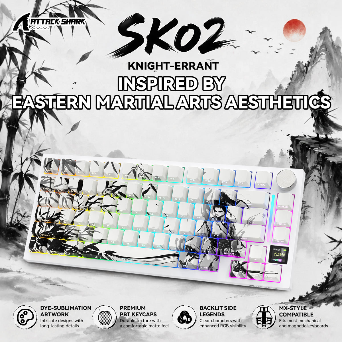 ATTACK SHARK SK02 129 Keys PBT Side-Printed Keycaps, ANSI/ISO, Knight-Errant