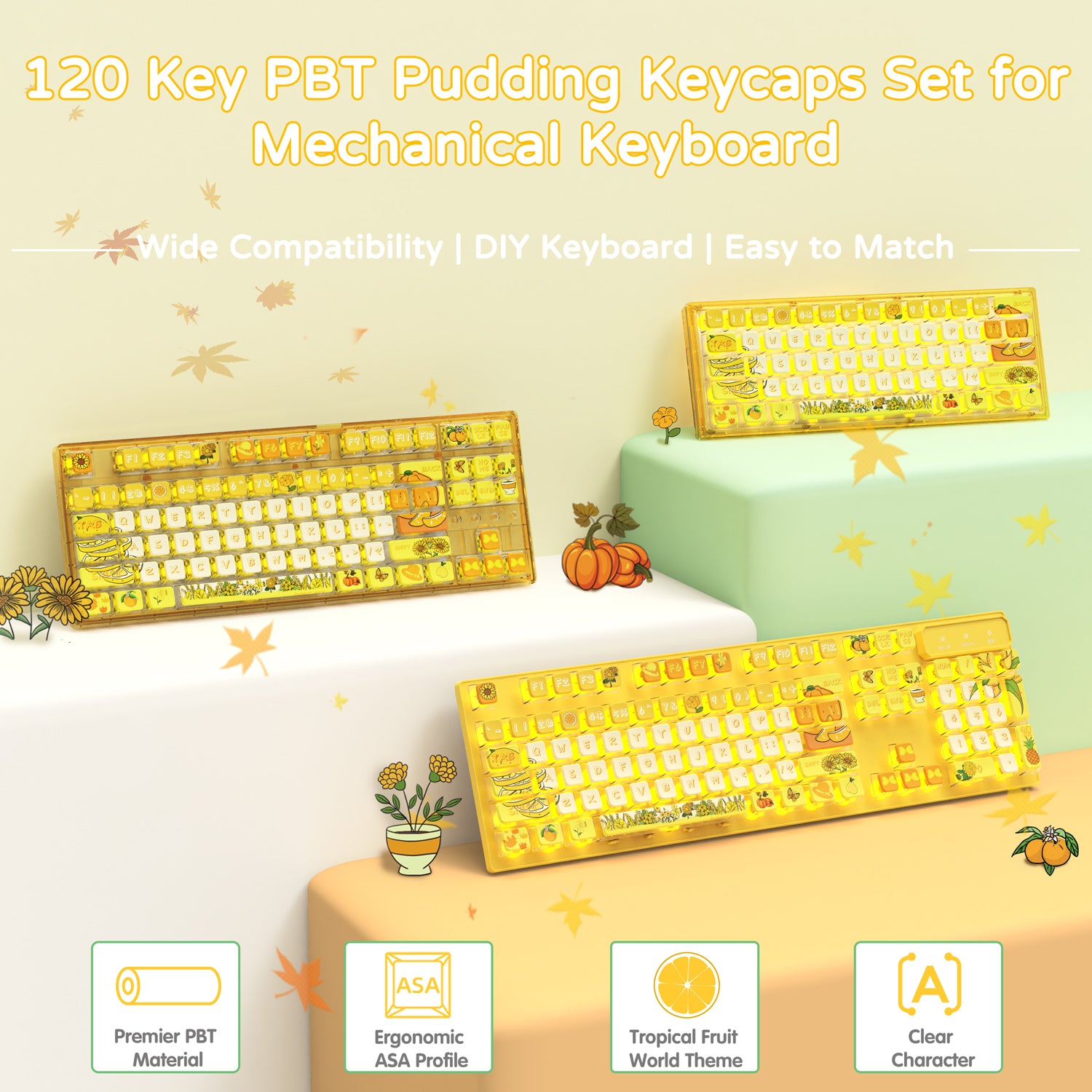 ATTACK SHARK 120 Keys PBT Dye-Sublimation Pudding Keycaps Set