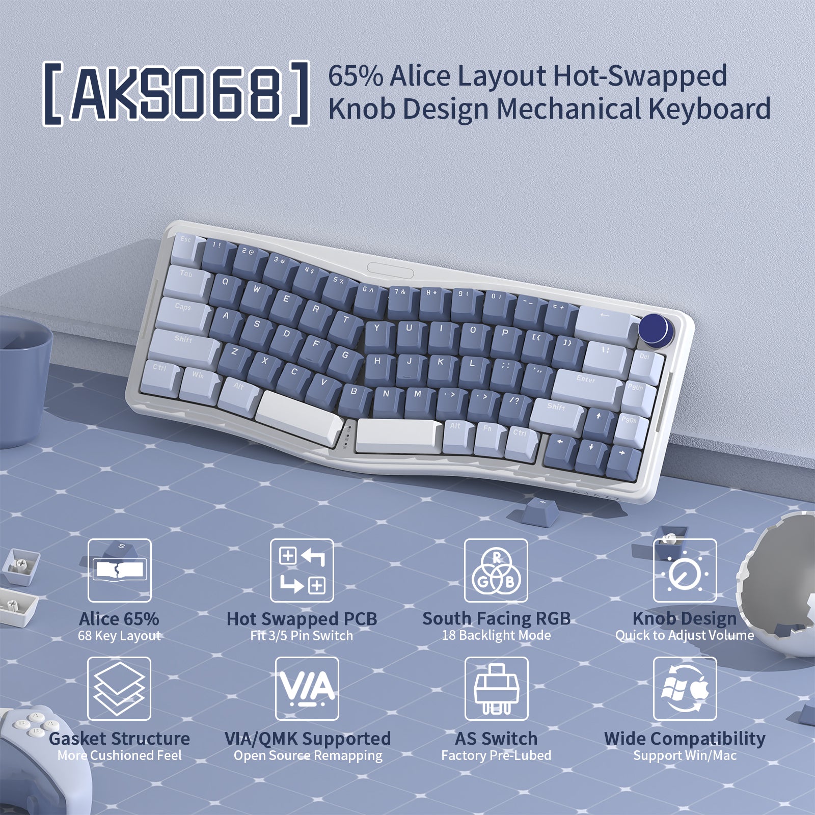 ATTACK SHARK x AJAZZ AKS068 Alice Mechanical Keyboard