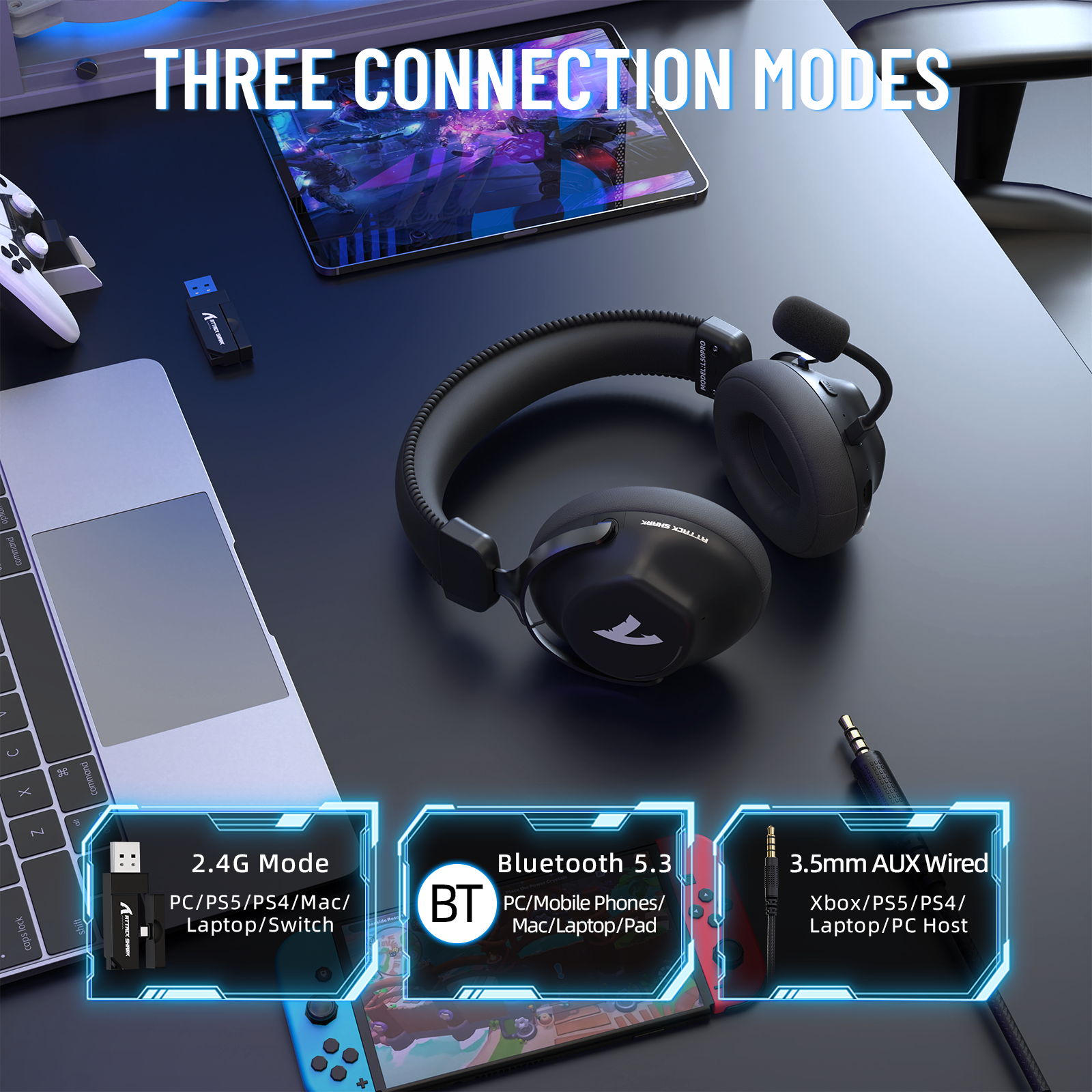 ATTACK SHARK L50 PRO Tri-Mode Wireless Gaming Headset
