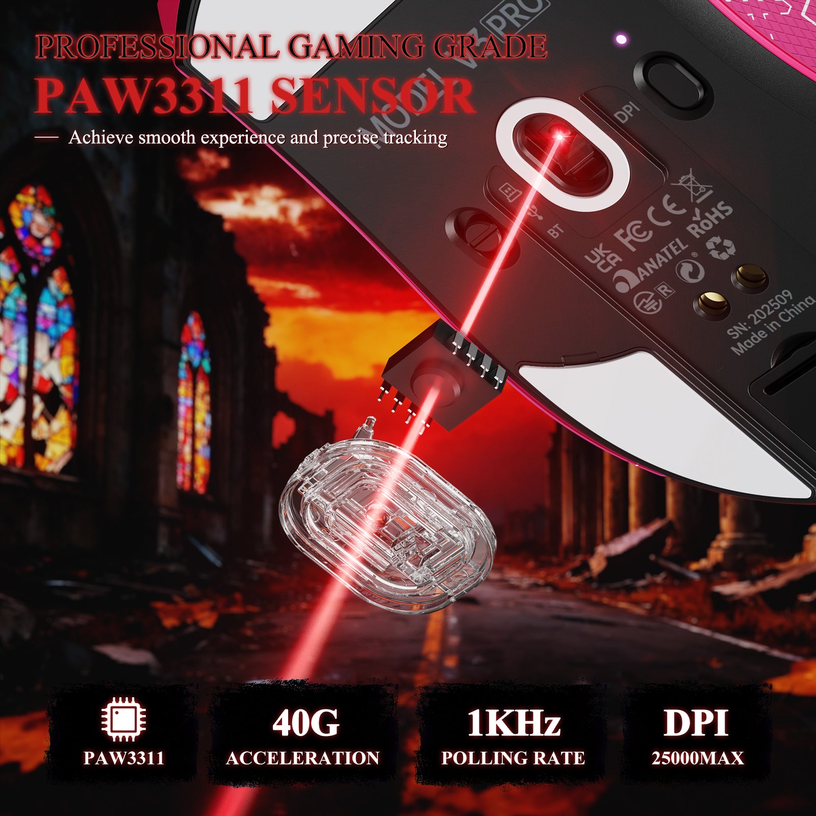 ATTACK SHARK V3PRO Ultra-Light Tri-Mode Gaming Mouse with Charging Dock