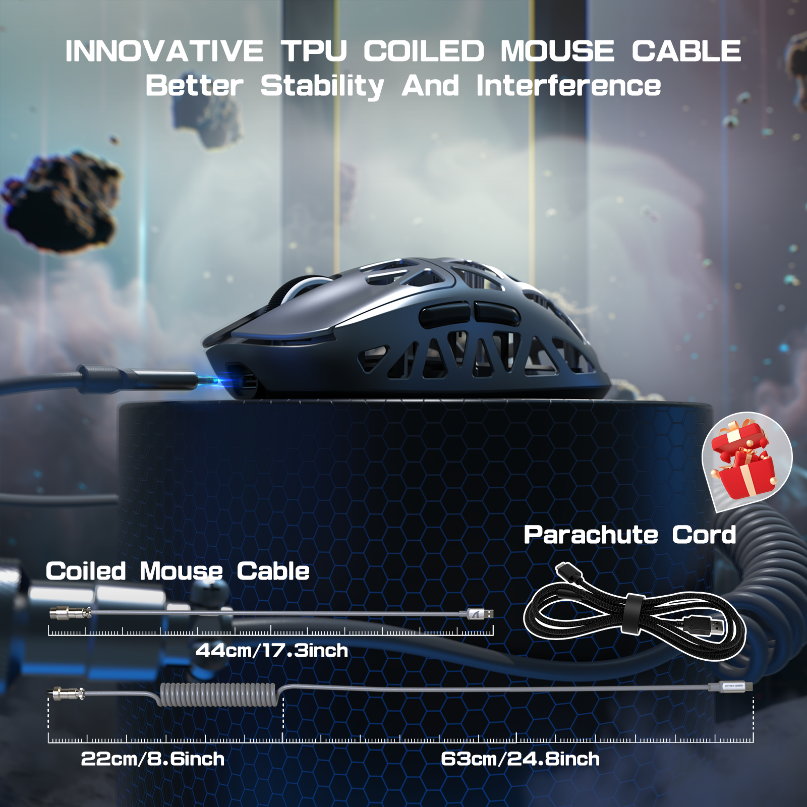 ATTACK SHARK R2PRO Magnesium Alloy PAW3950 Gaming Mouse 8K with Mouse Coiled Cable (Not Include the Charging Dock)