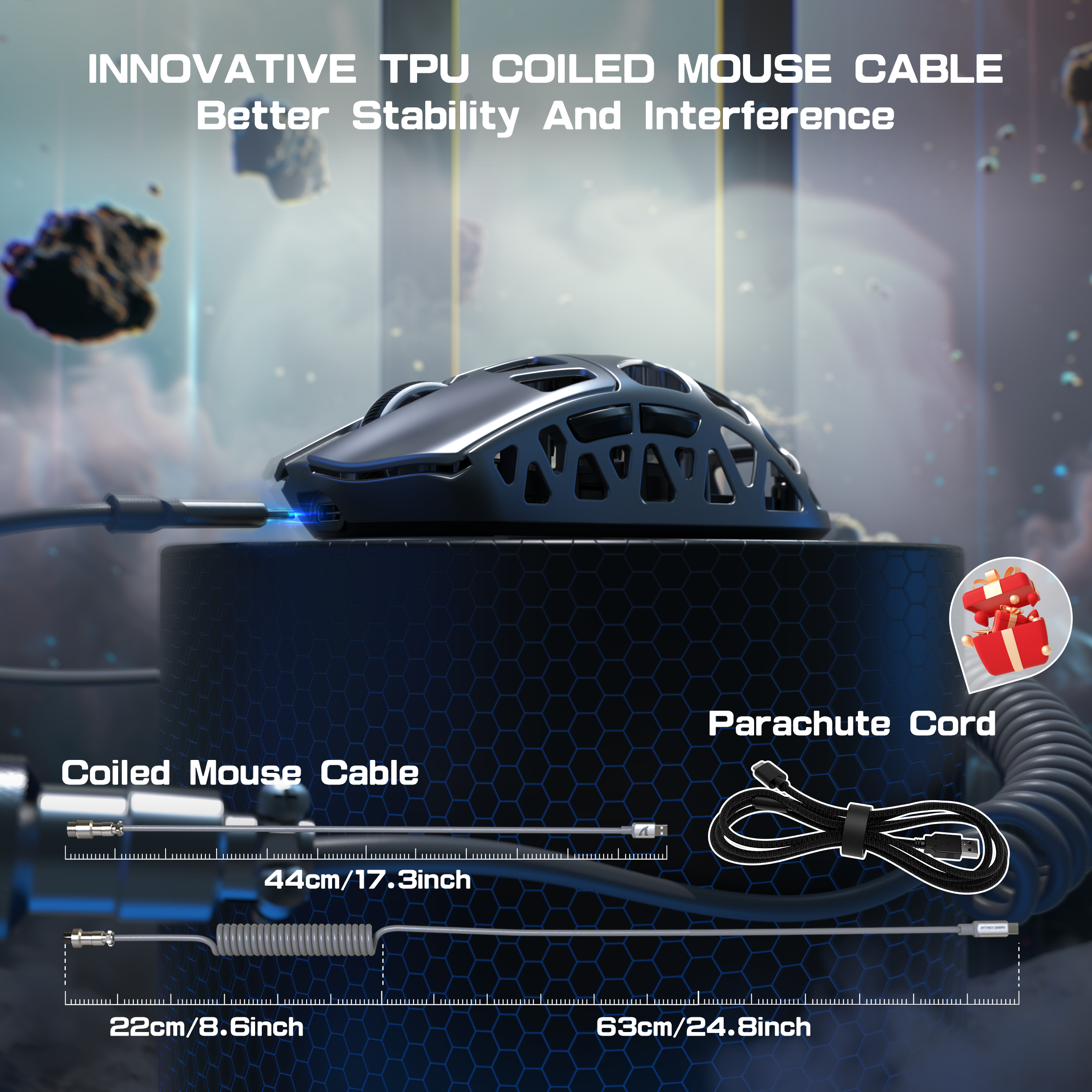 ATTACK SHARK R3PRO Magnesium Alloy Gaming Mouse 8K with Coiled Cable