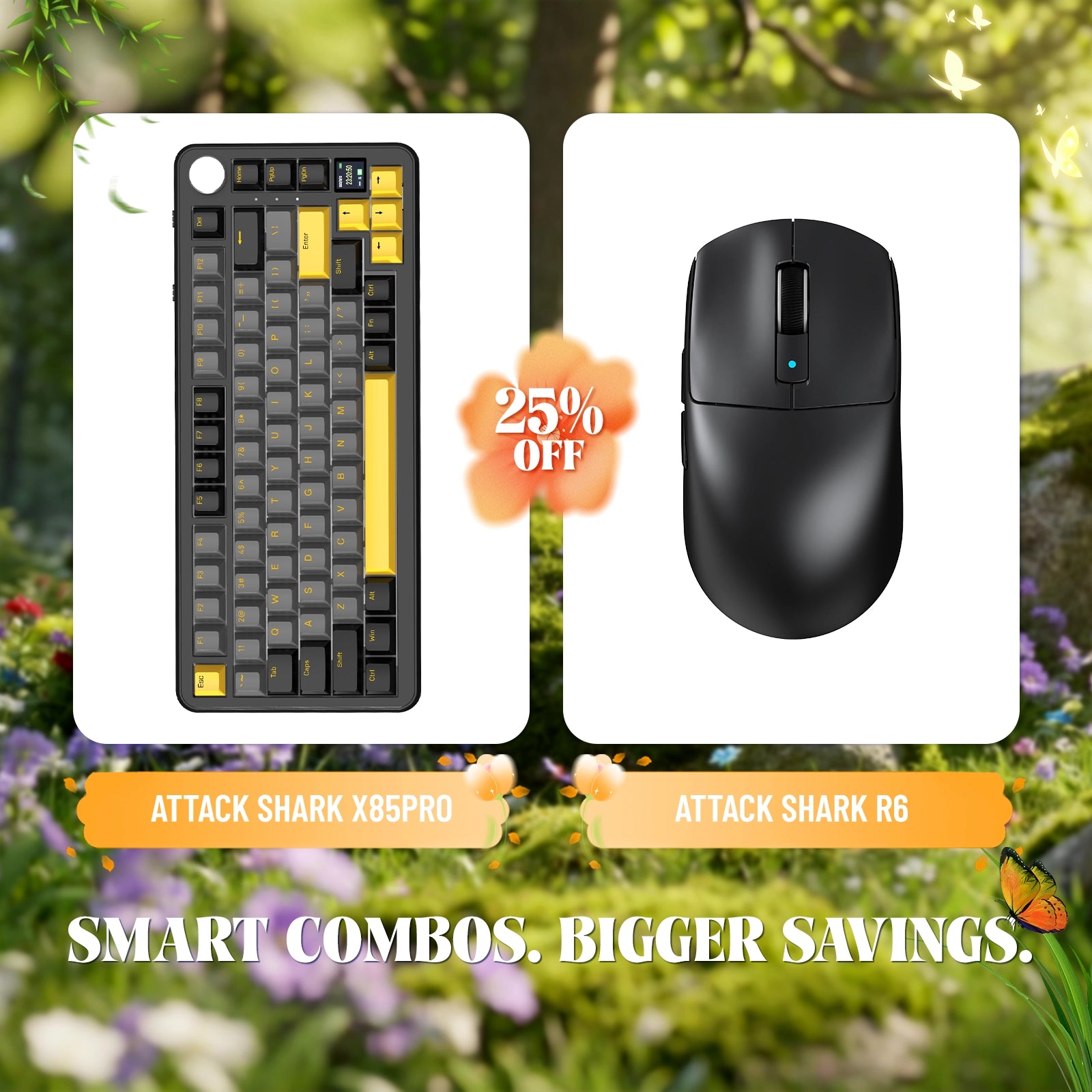 ATTACK SHARK X85PRO tri-mode gasket gaming keyboard & R6 wireless mouse bundle.