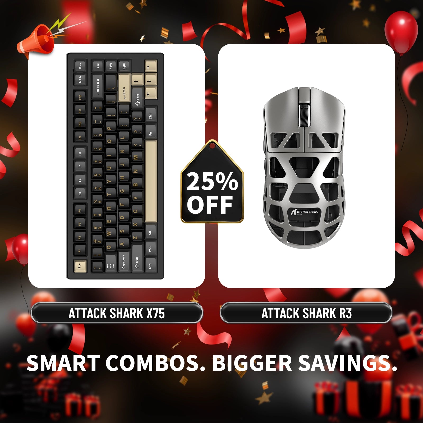 ATTACK SHARK X75 Full Aluminum Keyboard + R3 Magnesium Alloy Gaming Mouse Bundle