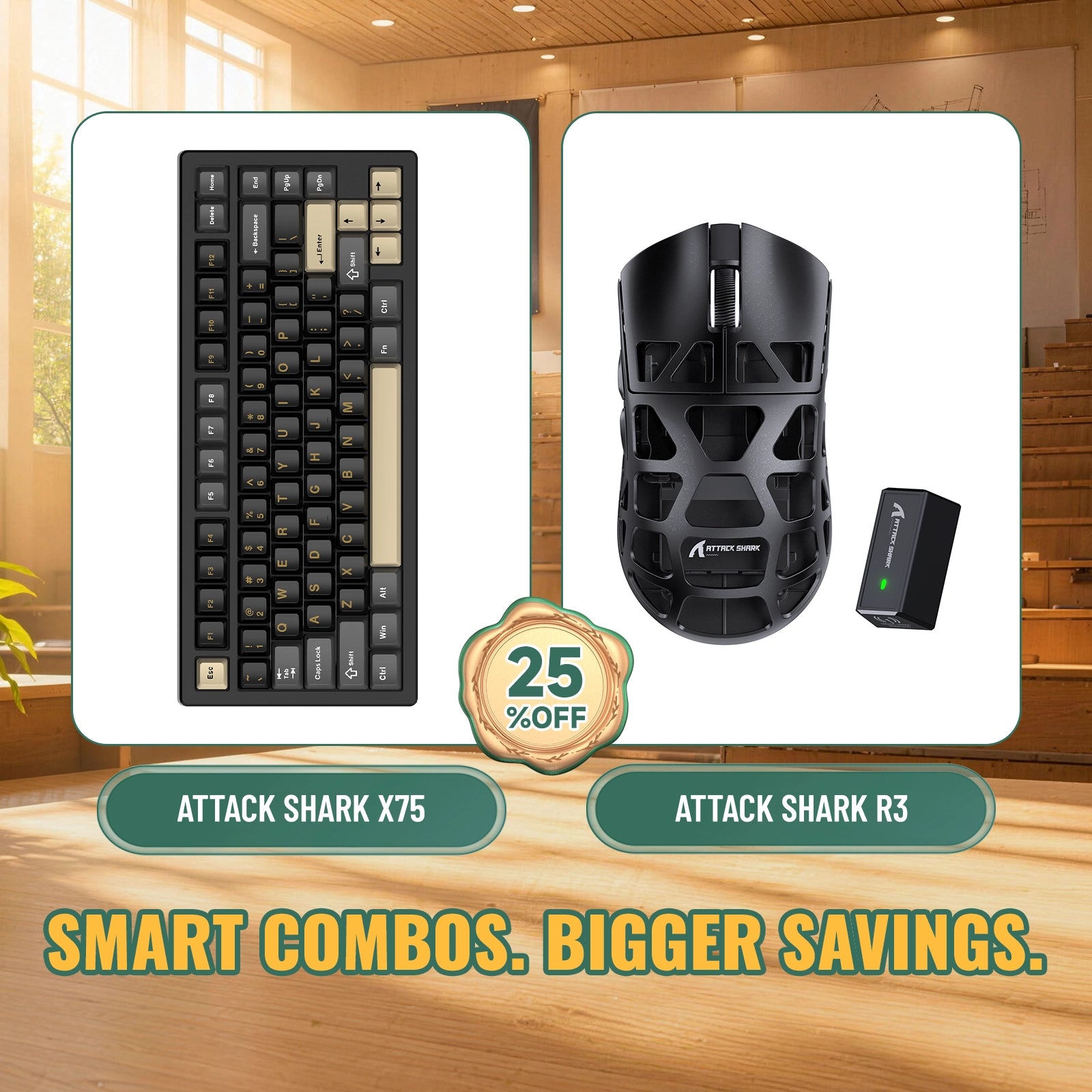 ATTACK SHARK X75 Full Aluminum Keyboard + R3 Magnesium Alloy Gaming Mouse Bundle