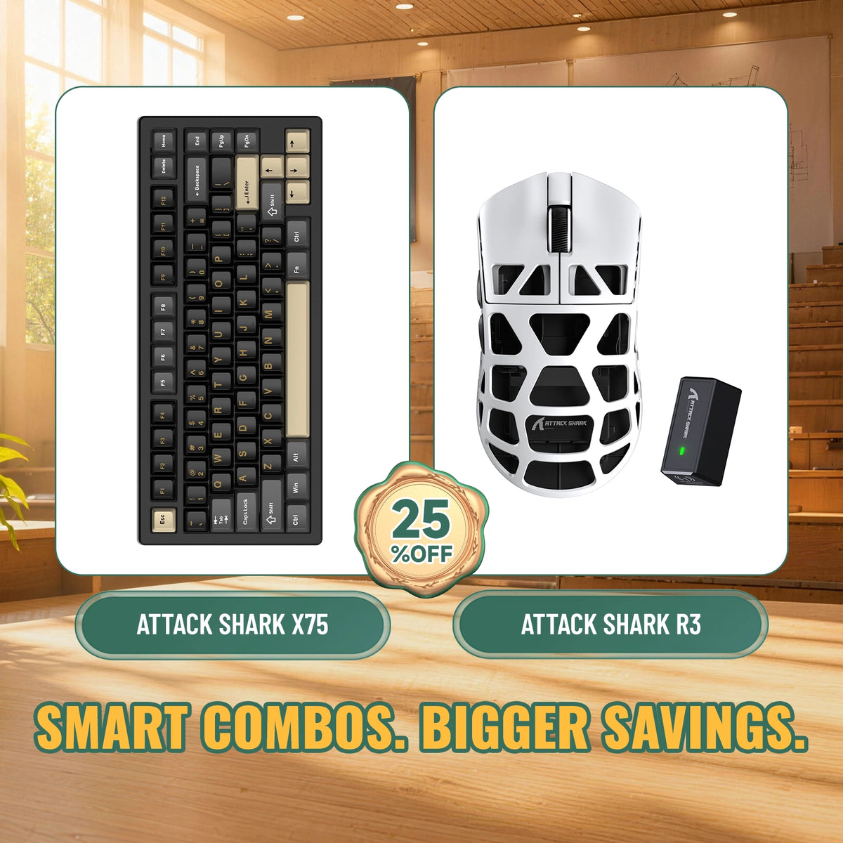 ATTACK SHARK X75 Full Aluminum Keyboard + R3 Magnesium Alloy Gaming Mouse Bundle