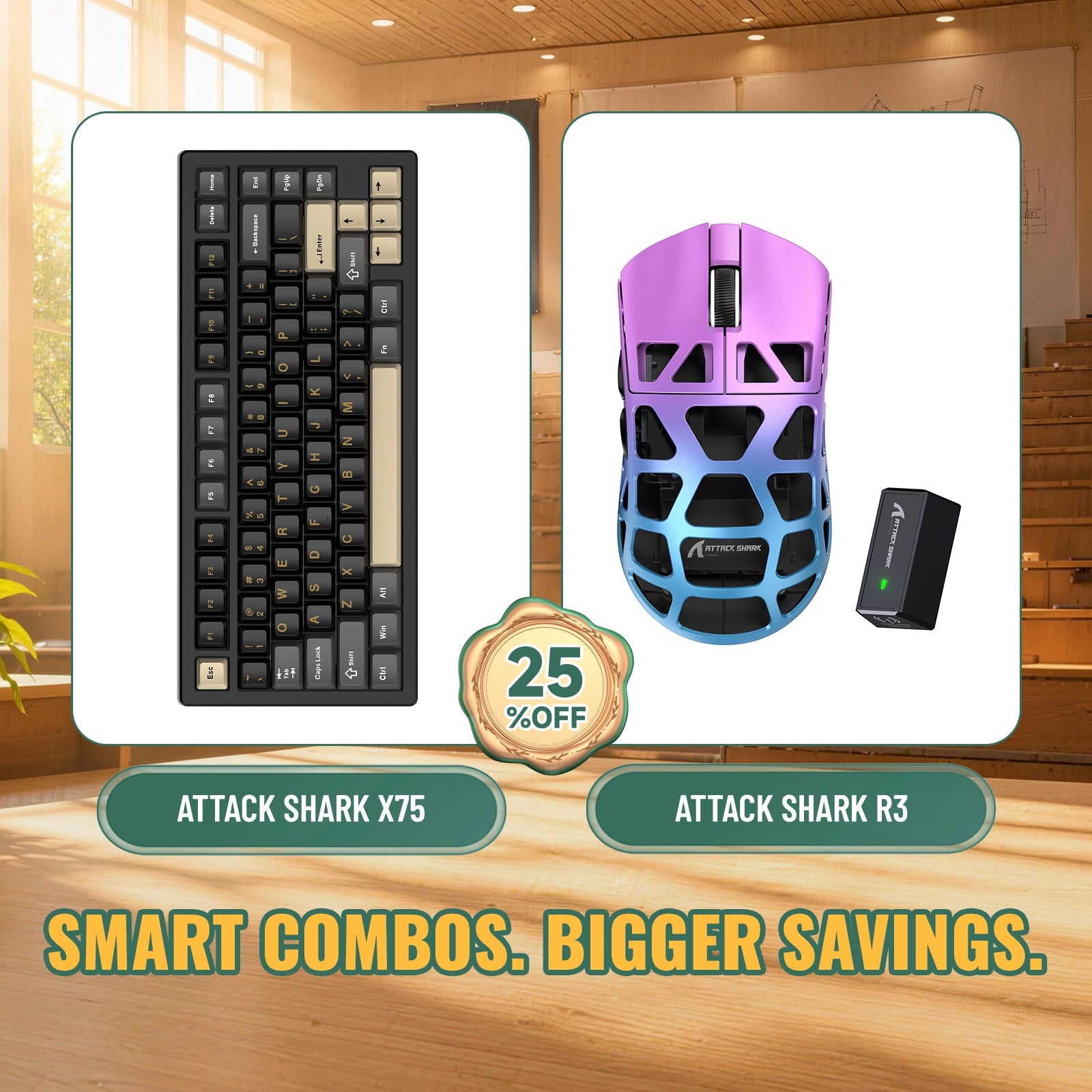 ATTACK SHARK X75 Full Aluminum Keyboard + R3 Magnesium Alloy Gaming Mouse Bundle