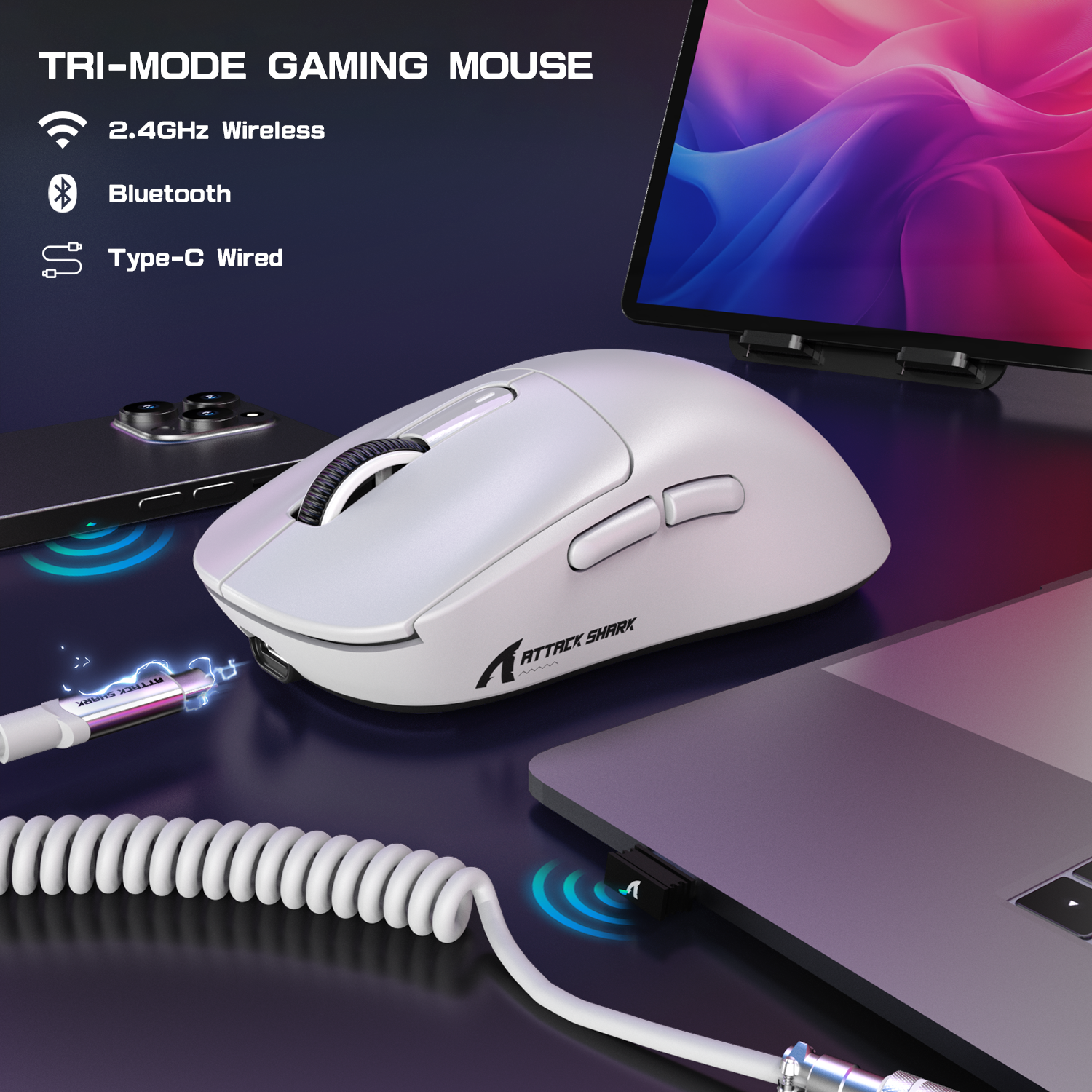 ATTACK SHARK X3MAX PAW3950 Wireless Gaming Mouse with C06 Mouse Coiled Cable