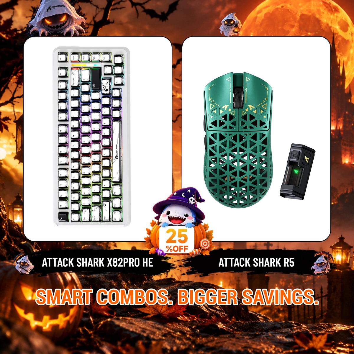 ATTACK SHARK X82 PRO HE Rapid Trigger Keyboard + R5 Carbon Fiber Wireless Gaming Mouse Bundle