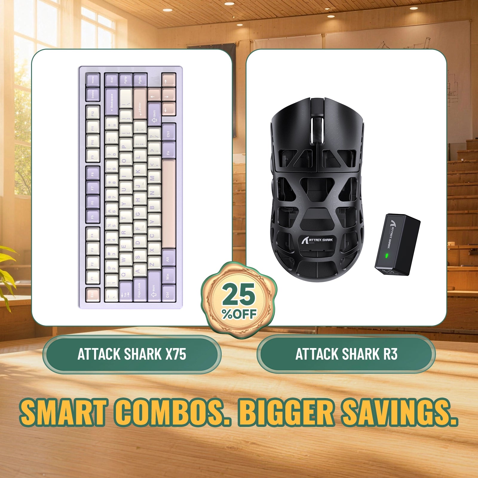 ATTACK SHARK X75 Full Aluminum Keyboard + R3 Magnesium Alloy Gaming Mouse Bundle