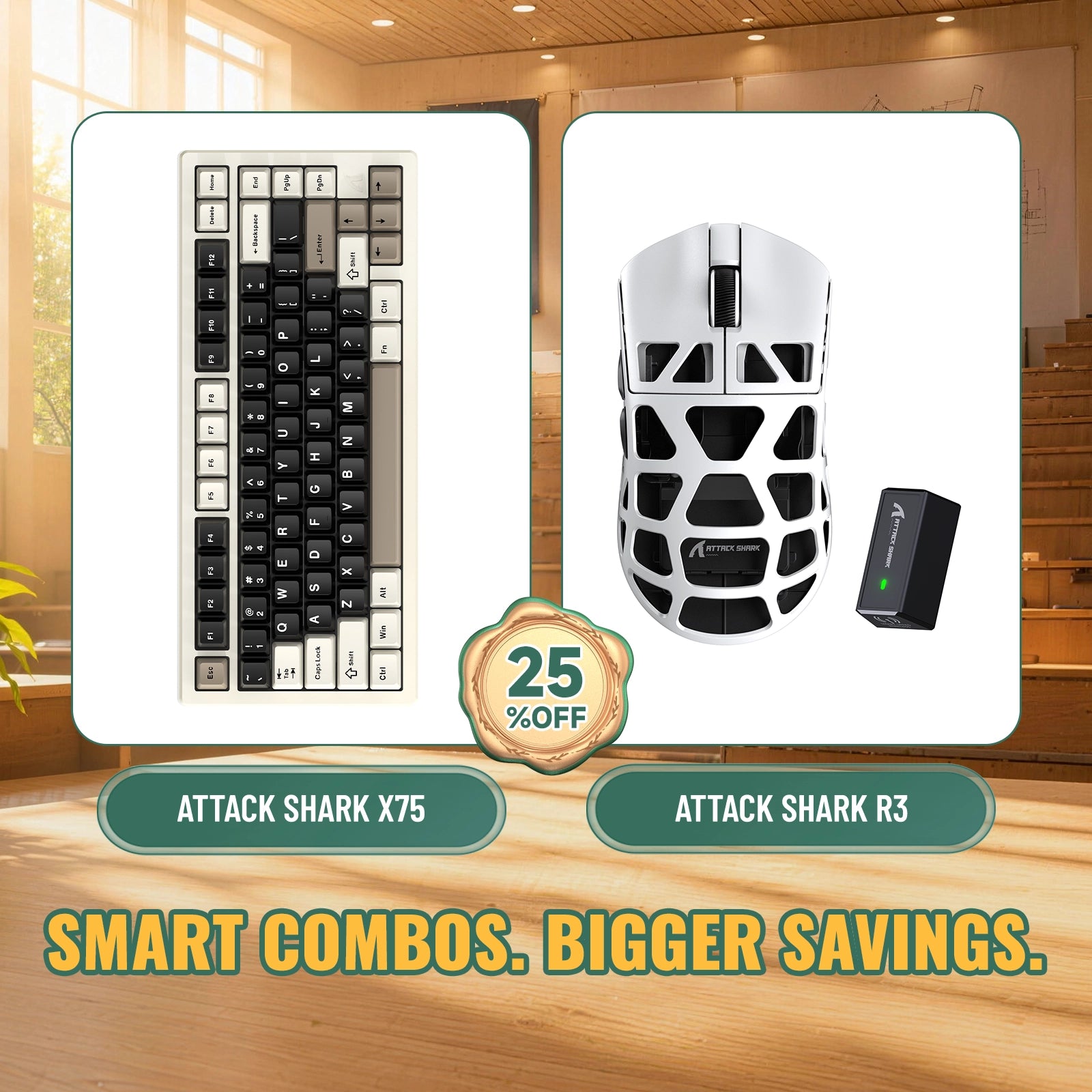 ATTACK SHARK X75 Full Aluminum Keyboard + R3 Magnesium Alloy Gaming Mouse Bundle