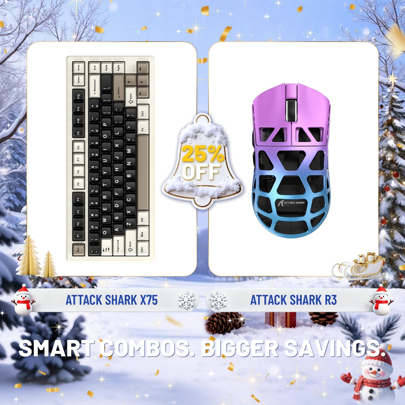 ATTACK SHARK X75 Full Aluminum Keyboard + R3 Magnesium Alloy Gaming Mouse Bundle