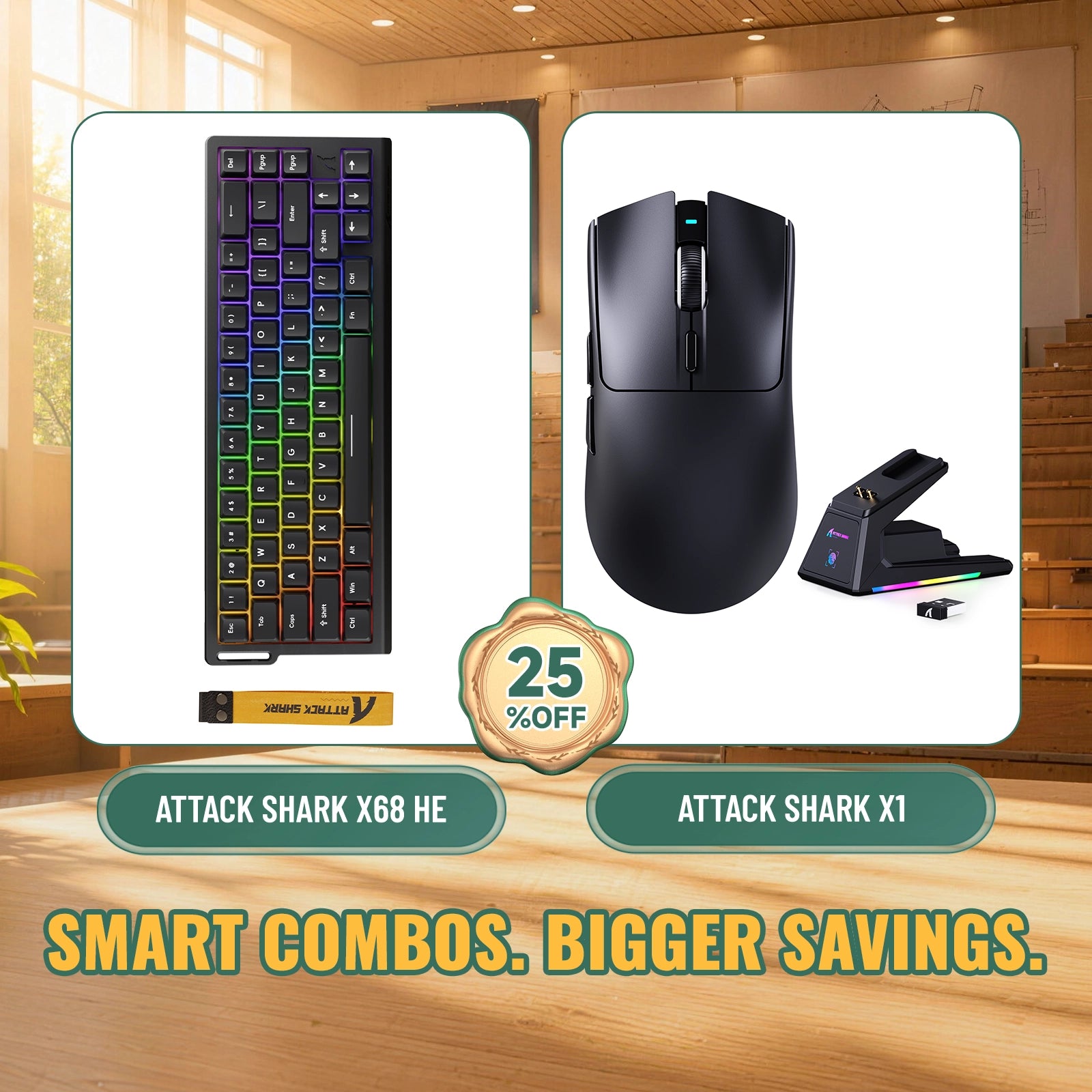 ATTACK SHARK X68HE Rapid Trigger Keyboard + X1 Wireless Gaming Mouse Bundle