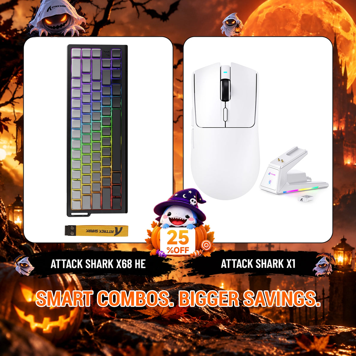 ATTACK SHARK X68HE Rapid Trigger Keyboard + X1 Wireless Gaming Mouse Bundle