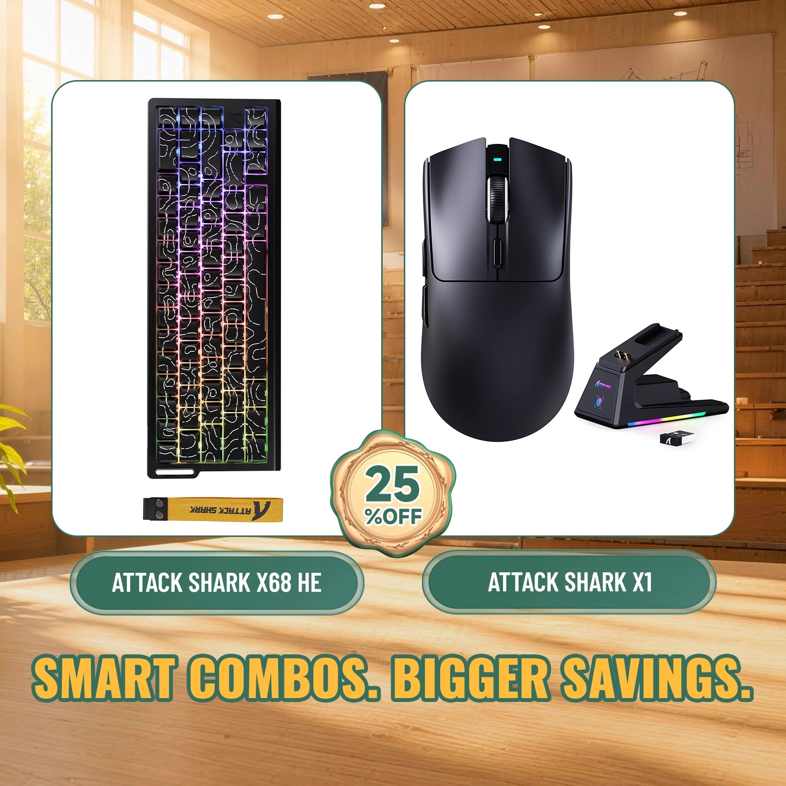 ATTACK SHARK X68HE Rapid Trigger Keyboard + X1 Wireless Gaming Mouse Bundle