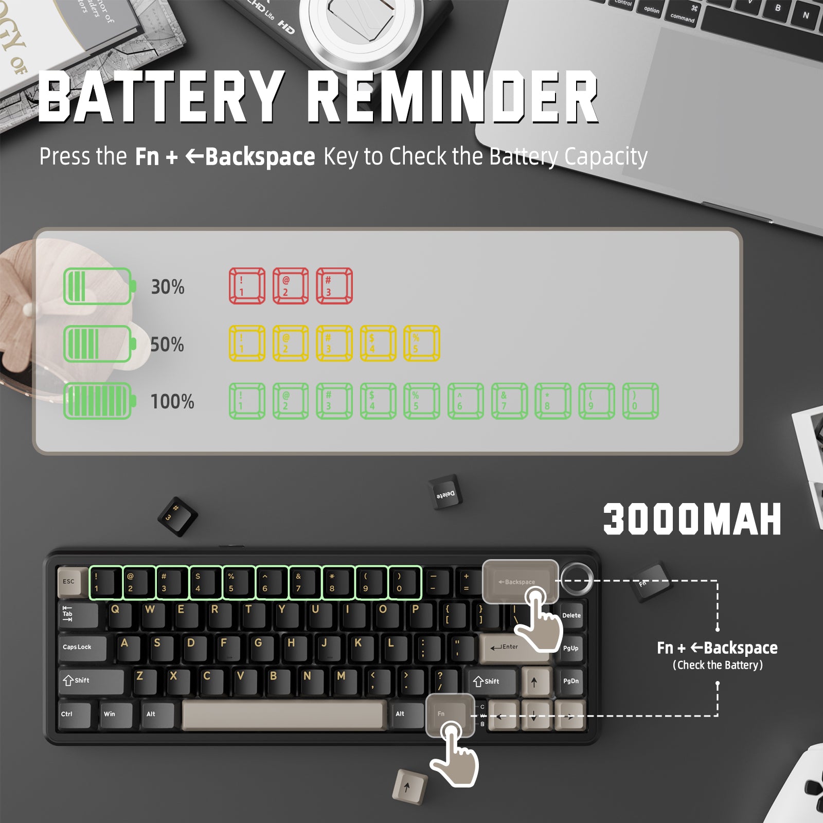 ATTACK SHARK X66 Wireless Mechanical Keyboard with Side Printed PBT Keycaps