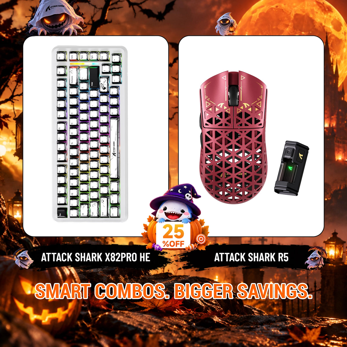 ATTACK SHARK X82 PRO HE Rapid Trigger Keyboard + R5 Carbon Fiber Wireless Gaming Mouse Bundle