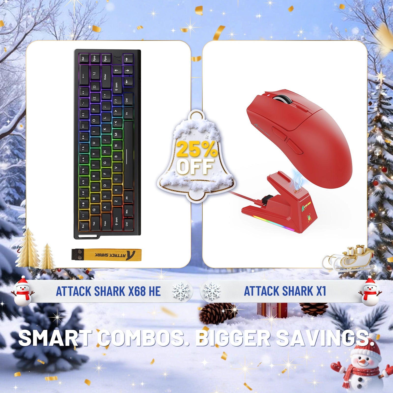 ATTACK SHARK X68HE Rapid Trigger Keyboard + X1 Wireless Gaming Mouse Bundle