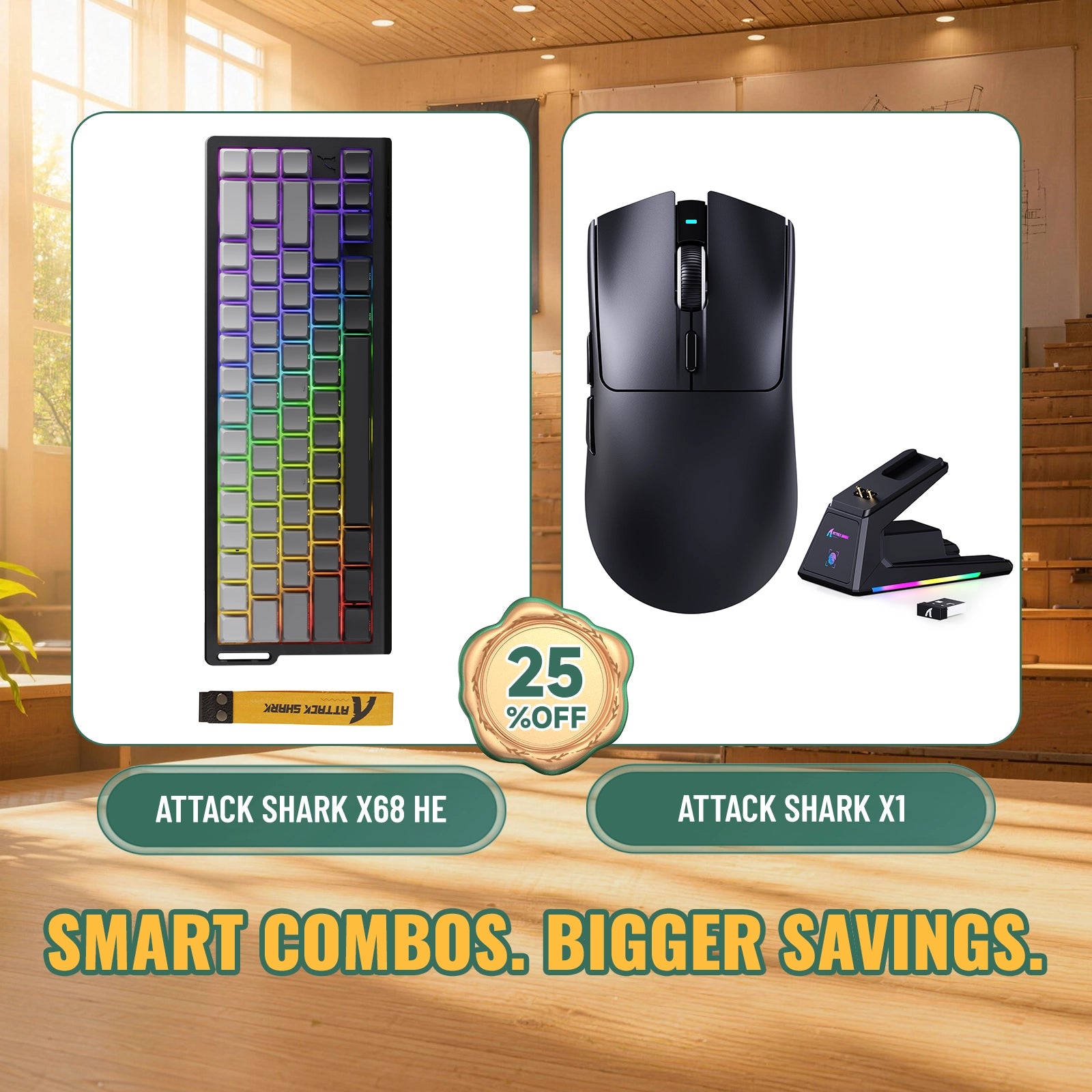 ATTACK SHARK X68HE Rapid Trigger Keyboard + X1 Wireless Gaming Mouse Bundle